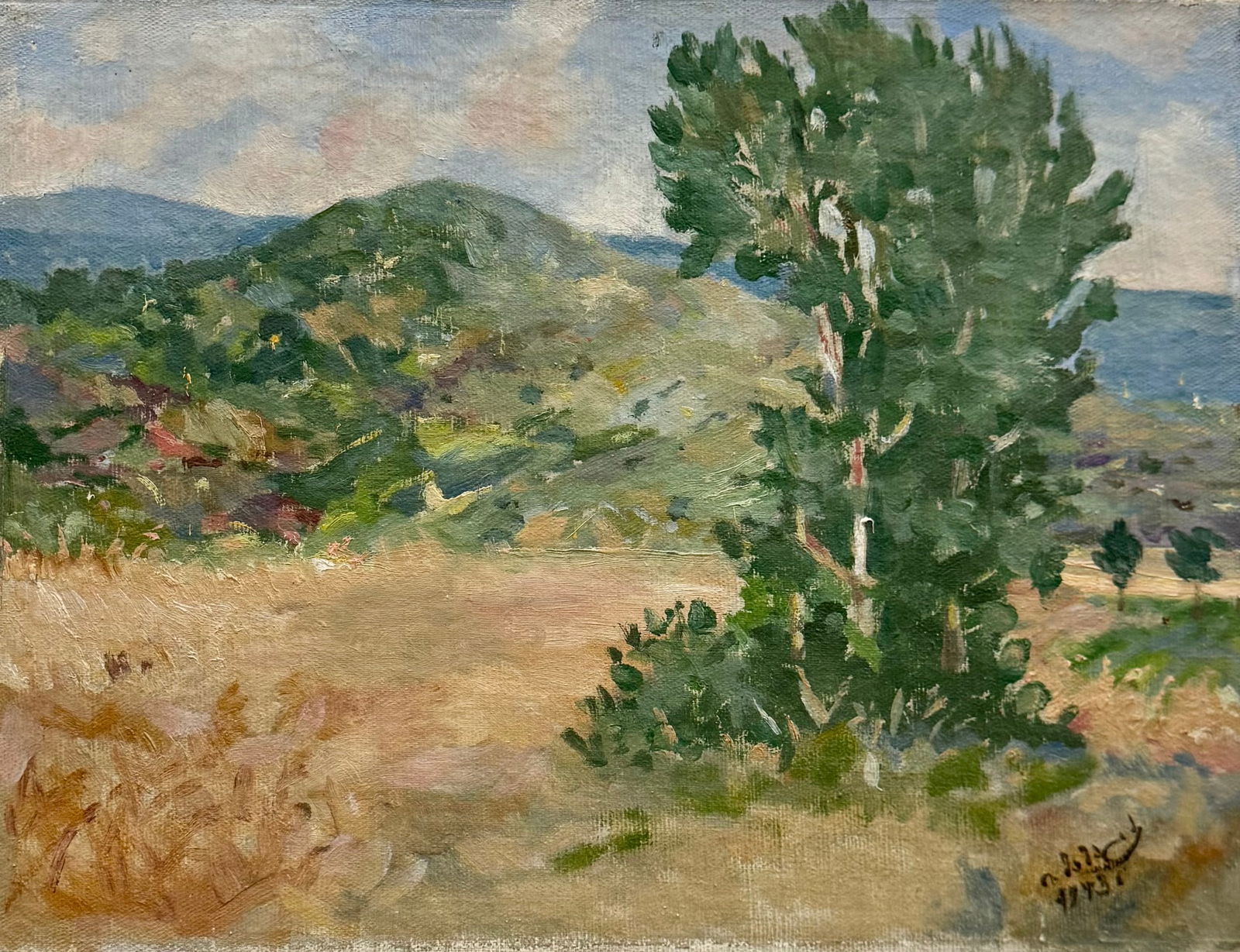 1940's Impressionist Landscape Oil Painting Signed Illegibly (1 of 3)