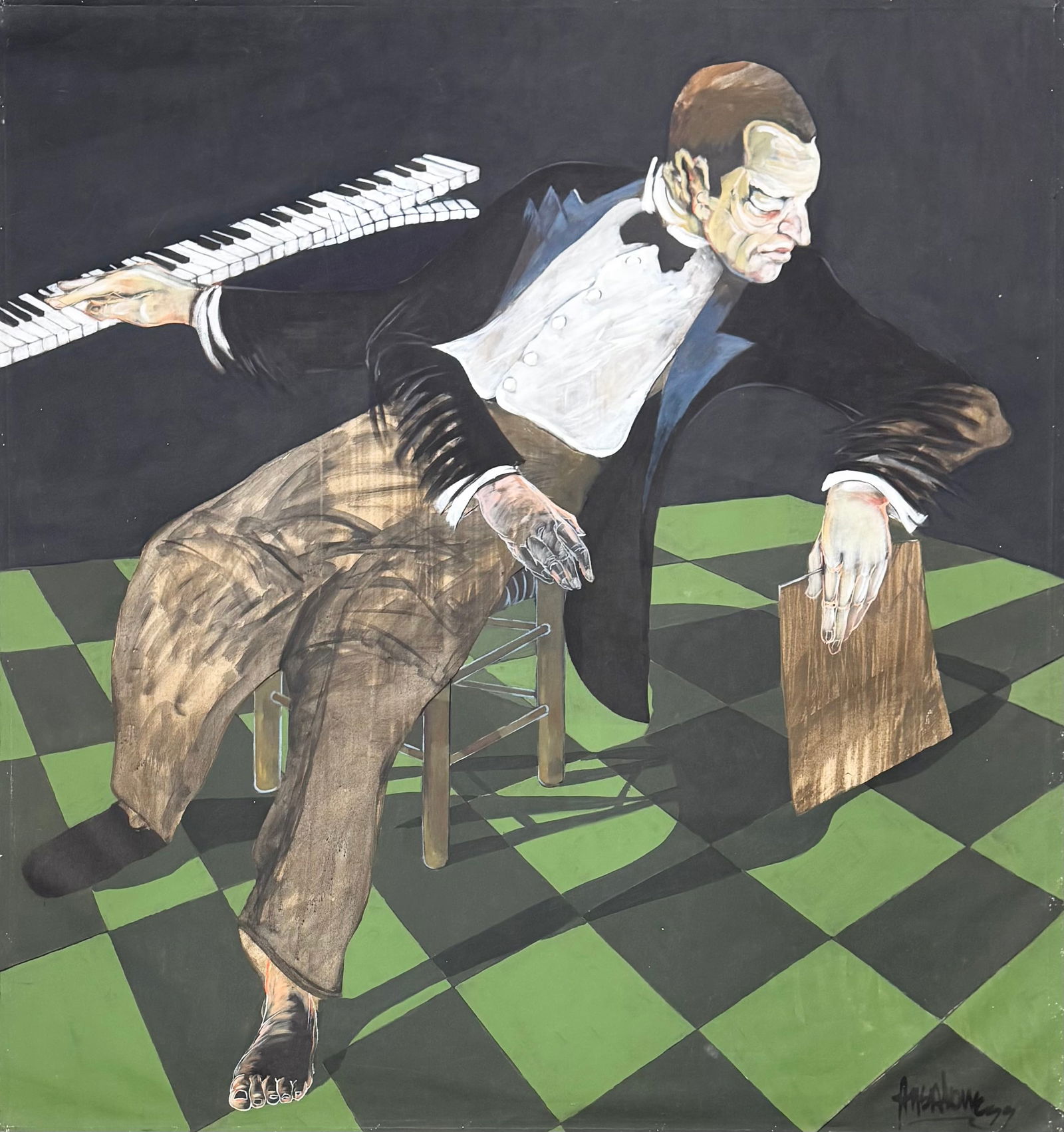 JOSE MARIE ANSALONE (1943-2026, Argentina) Monumental Surralist Piantist: Acrylic painting on canvas 59 x 62 in. Domestic Flat Shipping Price: $100 (rolled)