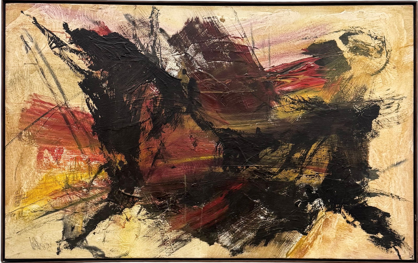 Large 1960's Abstract Expressionist Painting Signed Oil On Canvas (1 of 3)