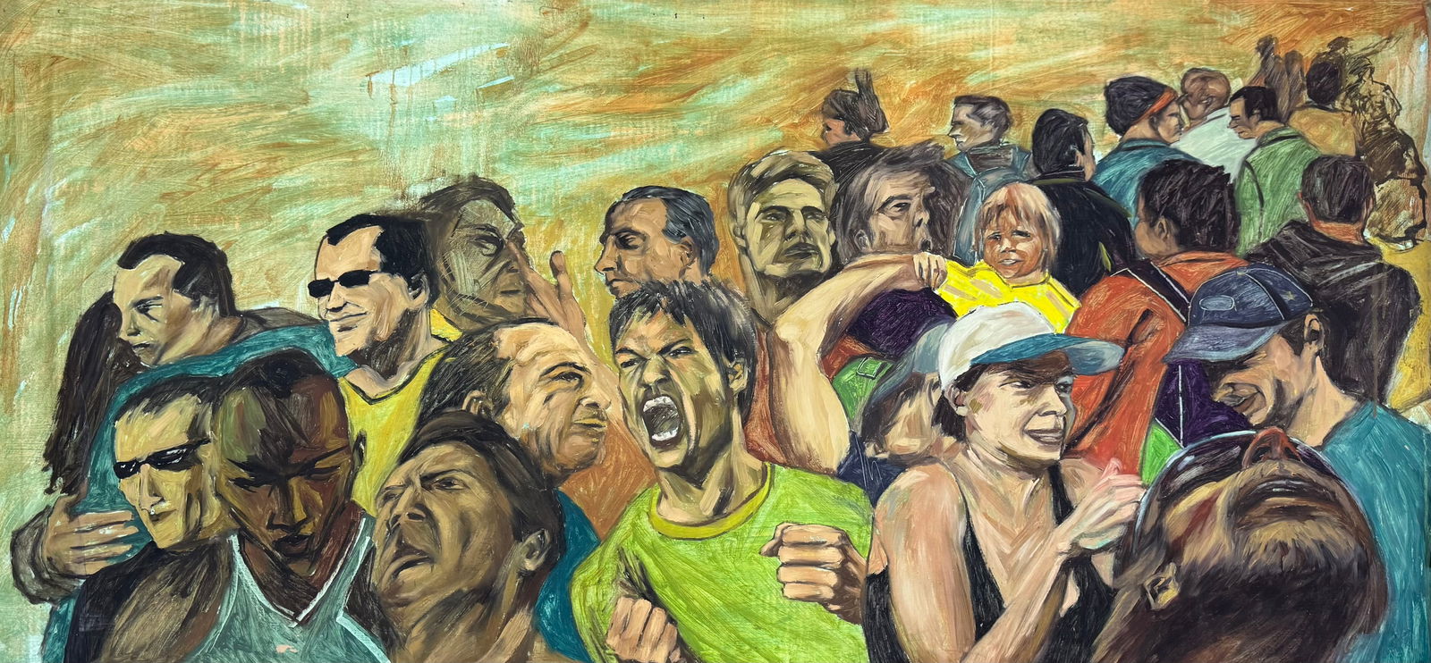 HAROLD LOPEZ MUNOZ (b. 1977, Cuban) Crowd Of People: Oil on paper 72 x 39 in. Domestic Flat Shipping Price: $55 (rolled)