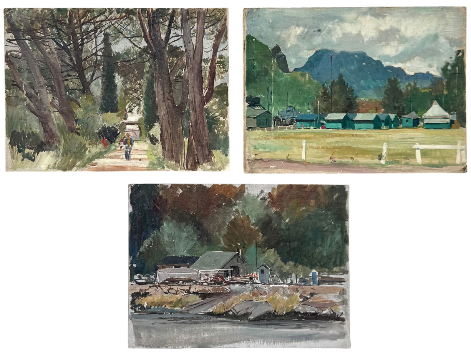 TORE ASPLUND (1903-1978, American) (3) Unsigned Park Landscapes: Oil painting on board 16 x 12 in (each). Domestic Flat Shipping Price: $55. These are from the artists estate that we sold previously. Guaranteed.