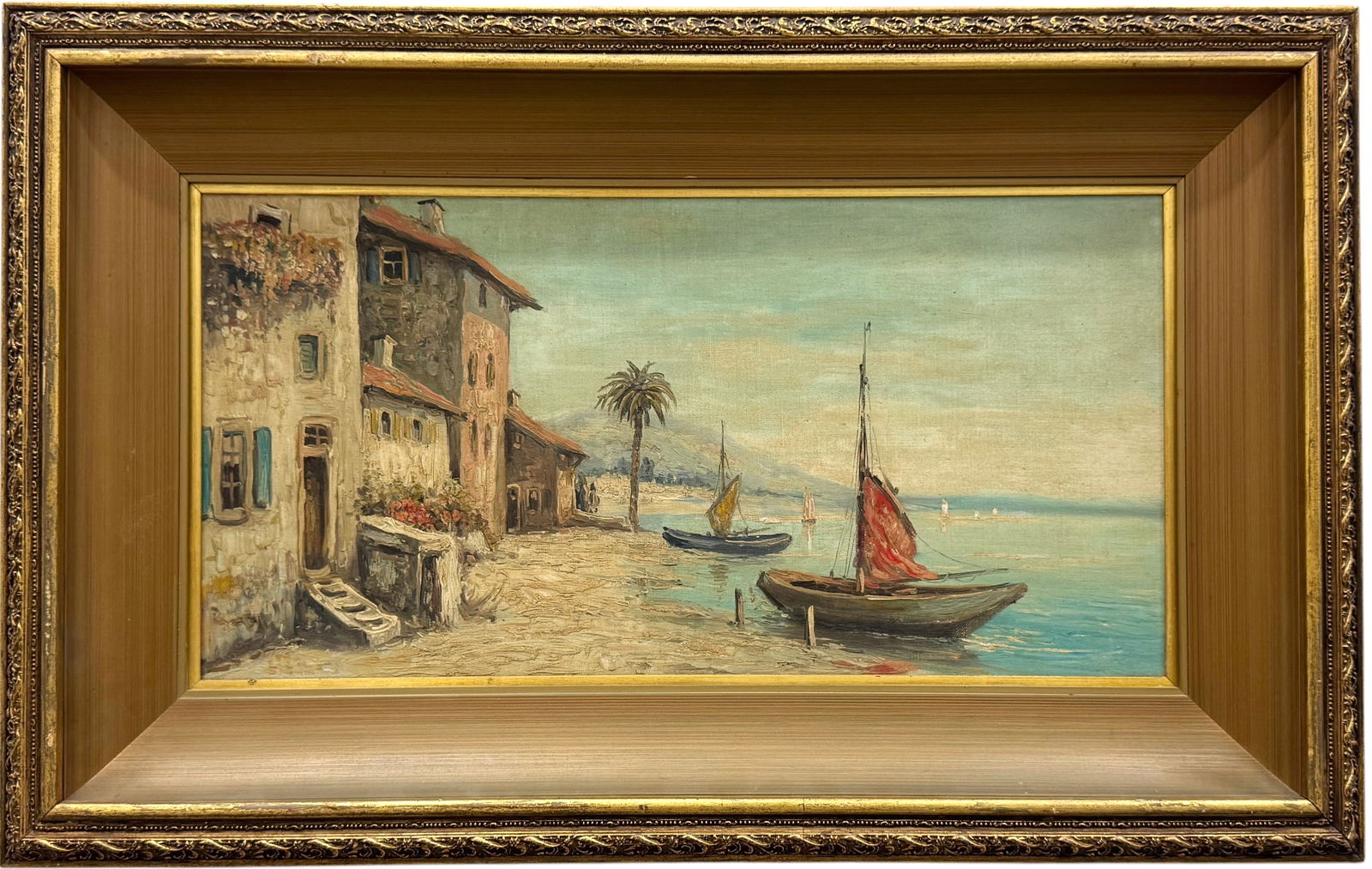 Early 20th Century Italian Impressionist Coastal Landscape WIth Sailbots (1 of 2)