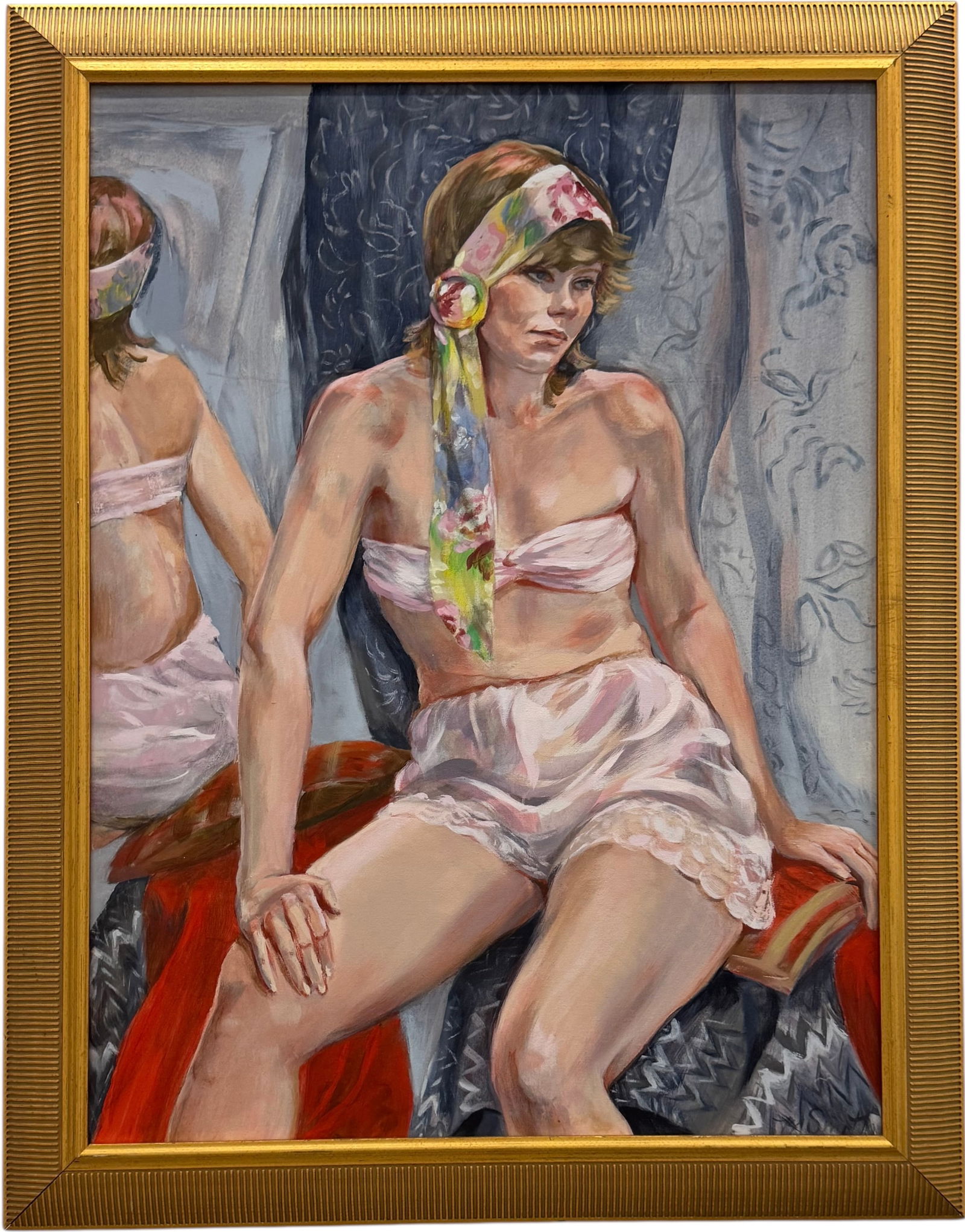 "Candice In Pink Satin" By M. Smith Large Amerian Portrait Oil Painting (1 of 4)