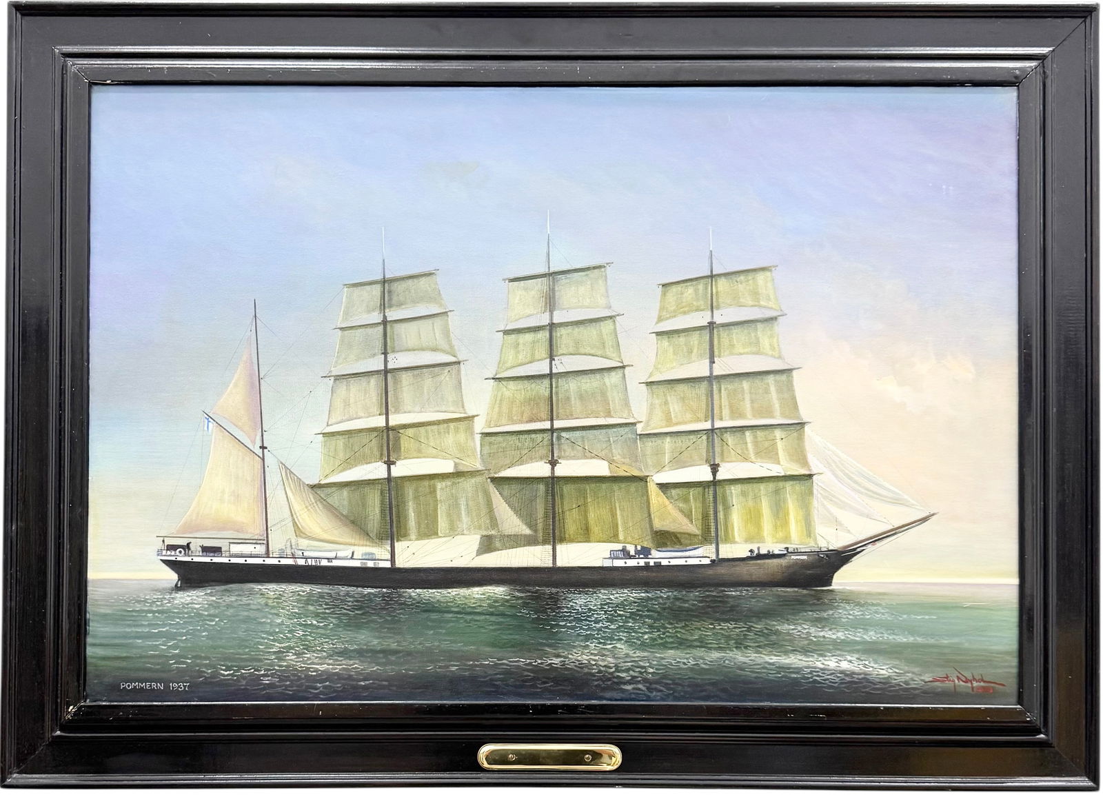 Signed Scandanavian Clipper Ship Painting "Pommern 1937" Oil On Canvas (1 of 4)
