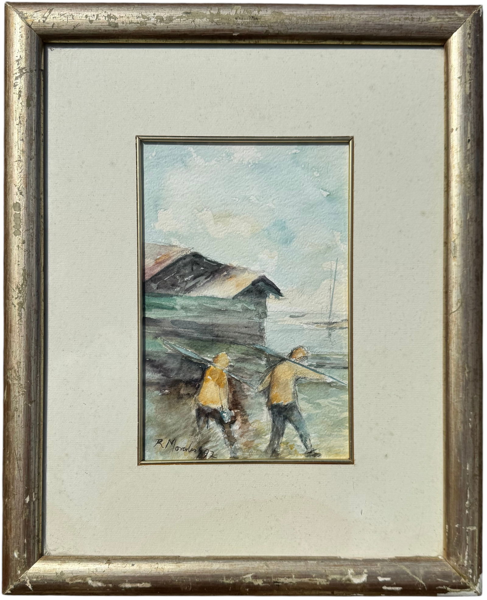 R MORALES Signed Latin American Watercolor Of Fisherman (1 of 3)