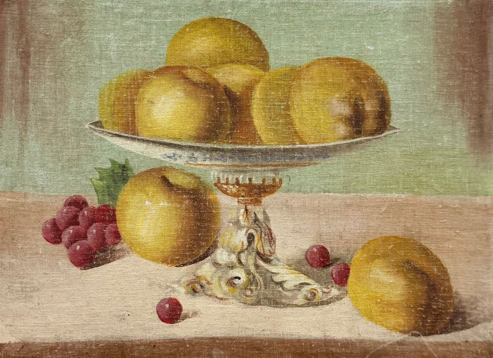 Early 20th Century Still Life Of Apples & Grapes Oil On Canvas (1 of 2)