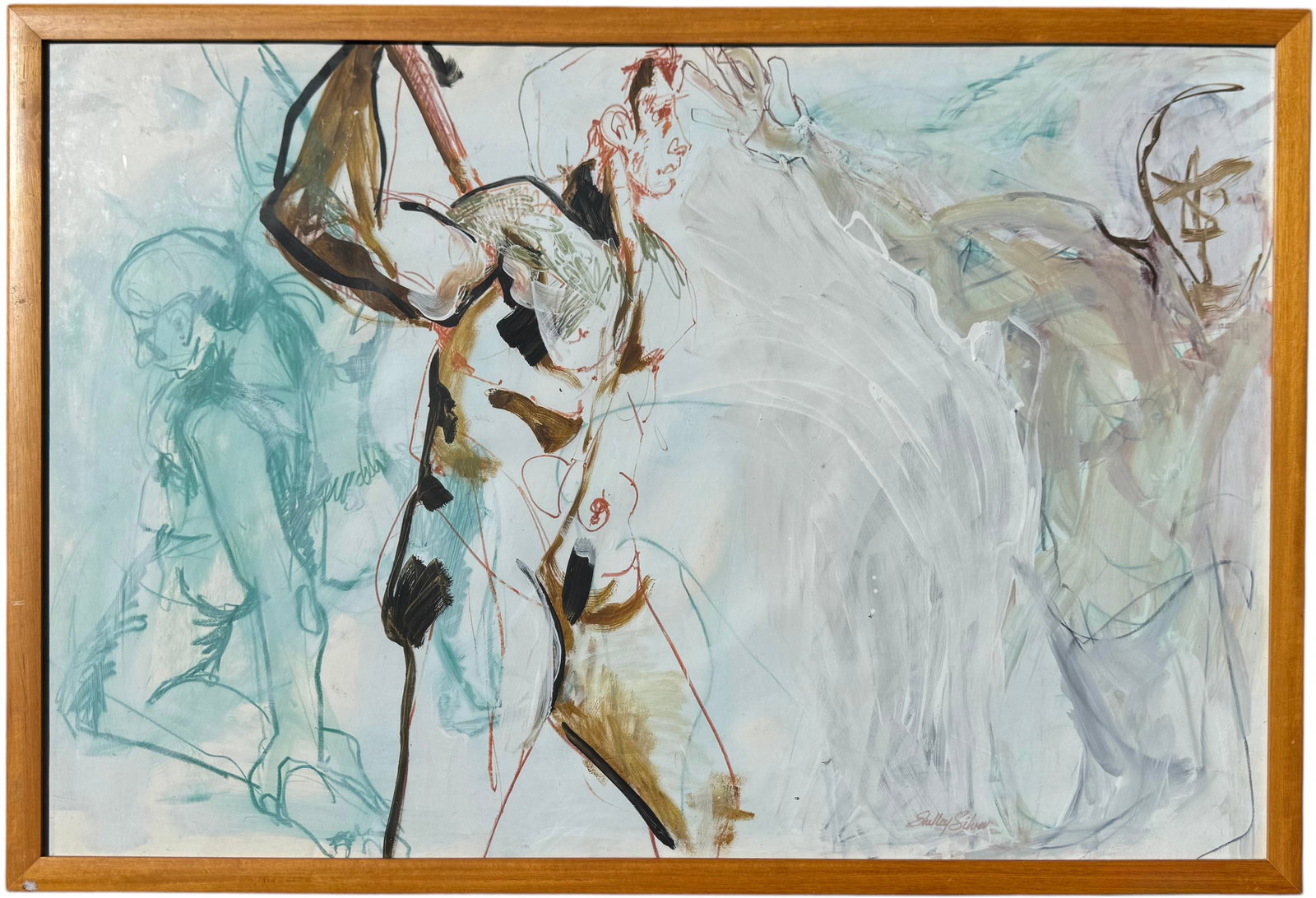 SHELLEY SILVER (20th c, American) Nude Male Abstract: Acrylic 41 x 28 in (framed). Domestic Flat Shipping Price: $120