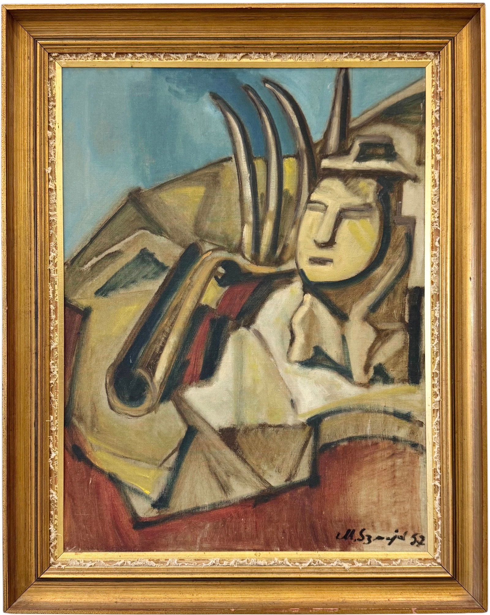 Mid-Century South American Cubist Abstract Dated 1957 Caracas Gallery Label (1 of 4)