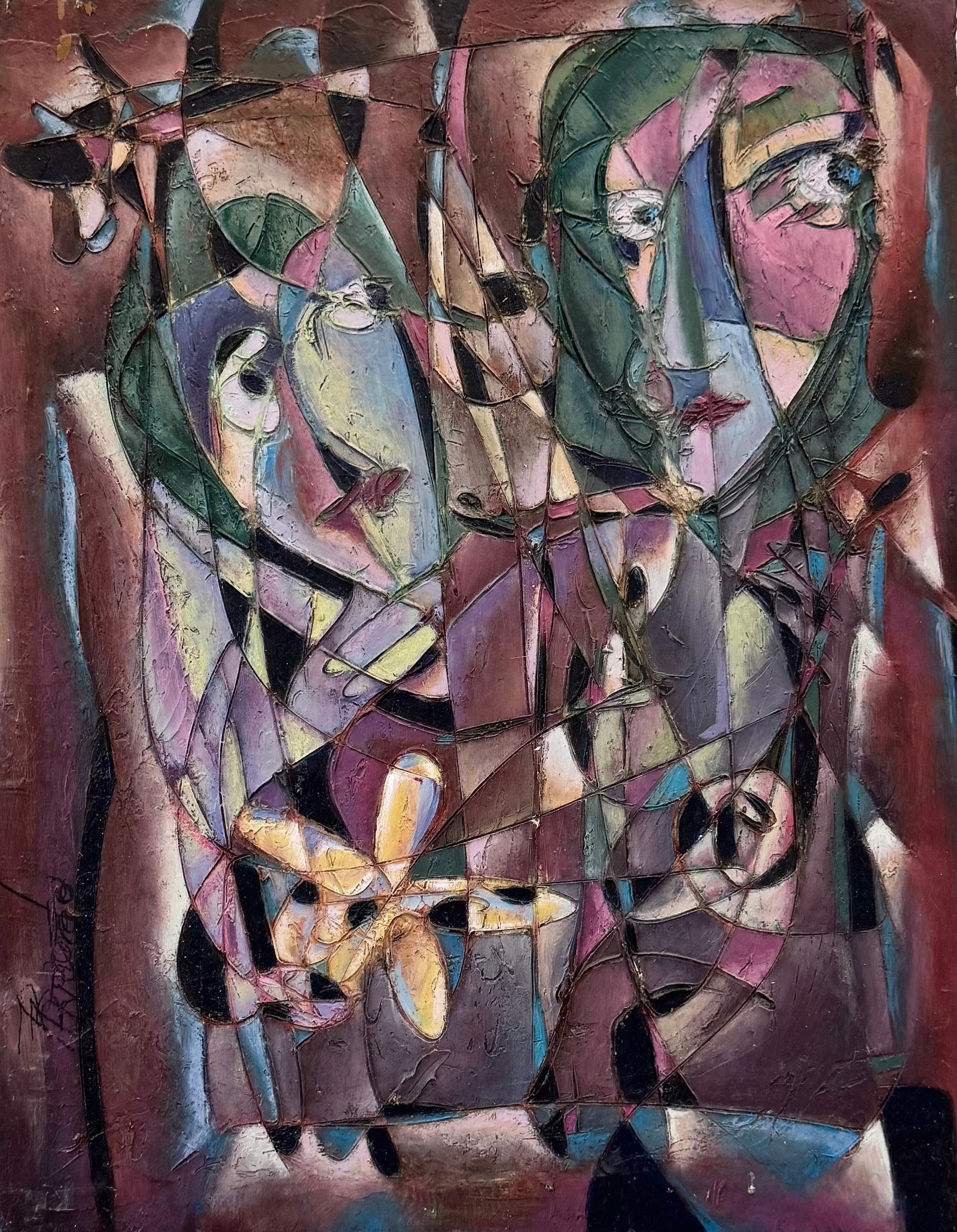 RICARDO GARCIA (20th c, Cuban) Abstract "Struggle", Signed & Dated: Acrylic painting on canvas 30 x 24 in. Domestic Flat Shipping Price: $80