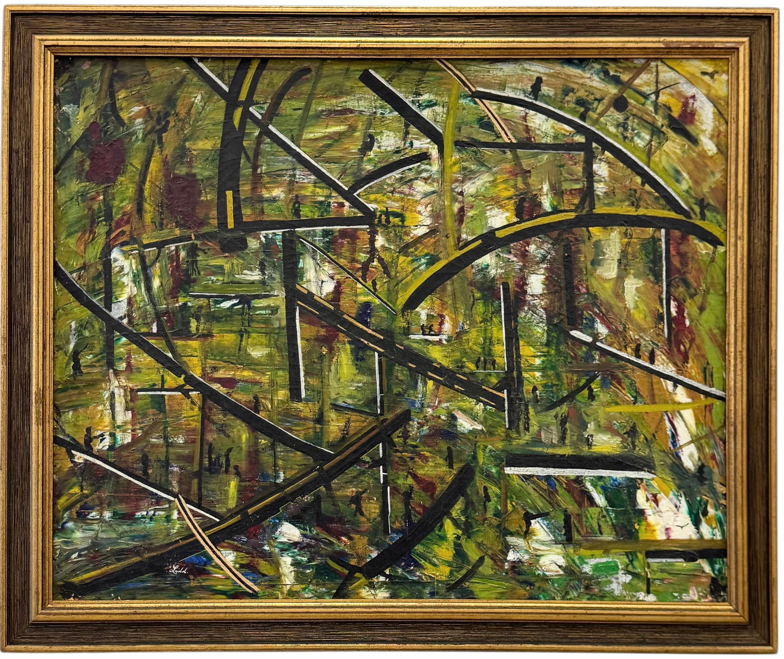 ROLAND E LADD American Abstract Expressionist Tokyo Japan 1957: Oil painting on canvas 25 3/4 x 20 3/4 in, 29 1/4 x 25 1/4 in (framed). Domestic Flat Shipping Price: $80