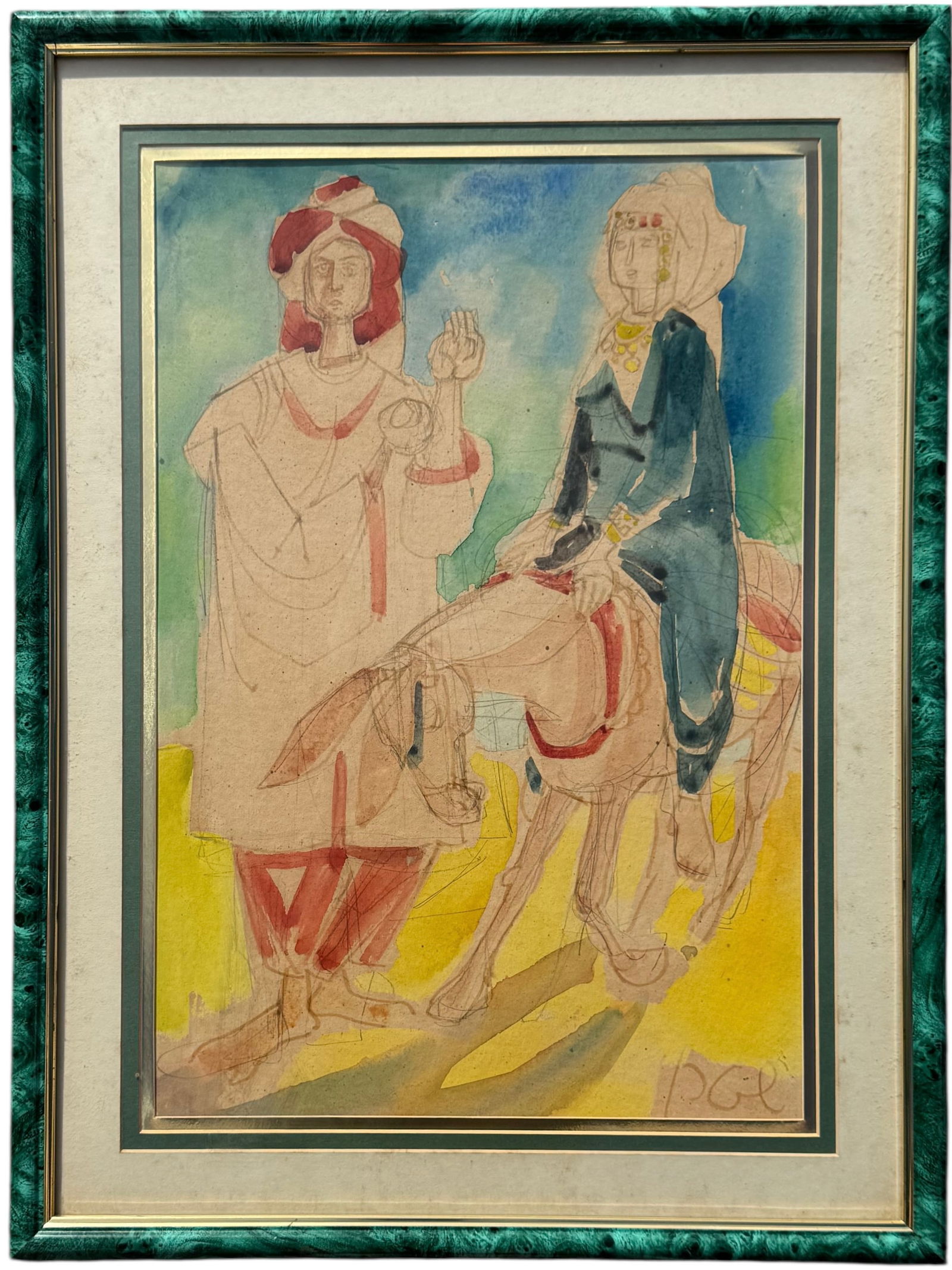 YOSSI STERN (1923-1922, Israeli) Watercolor, Figures: Watercolor on paper 18 1/4 x 12 1/4 in, 24 x 18 in (framed). Domestic Flat Shipping Price: $80