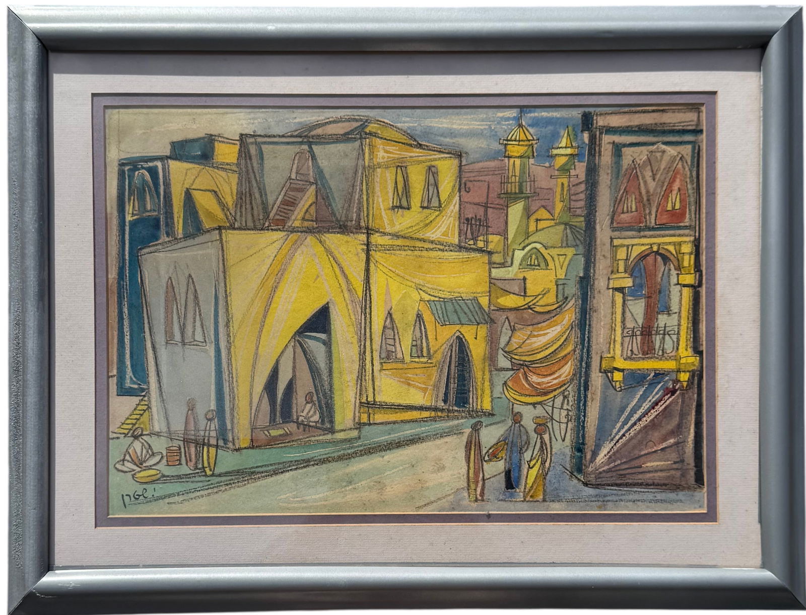 YOSSI STERN (1923-1922, Israeli) Watercolor, Street Scene: Watercolor on paper 19 x 13 in, 25 1/2 x 19 1/2 in (framed). Domestic Flat Shipping Price: $70