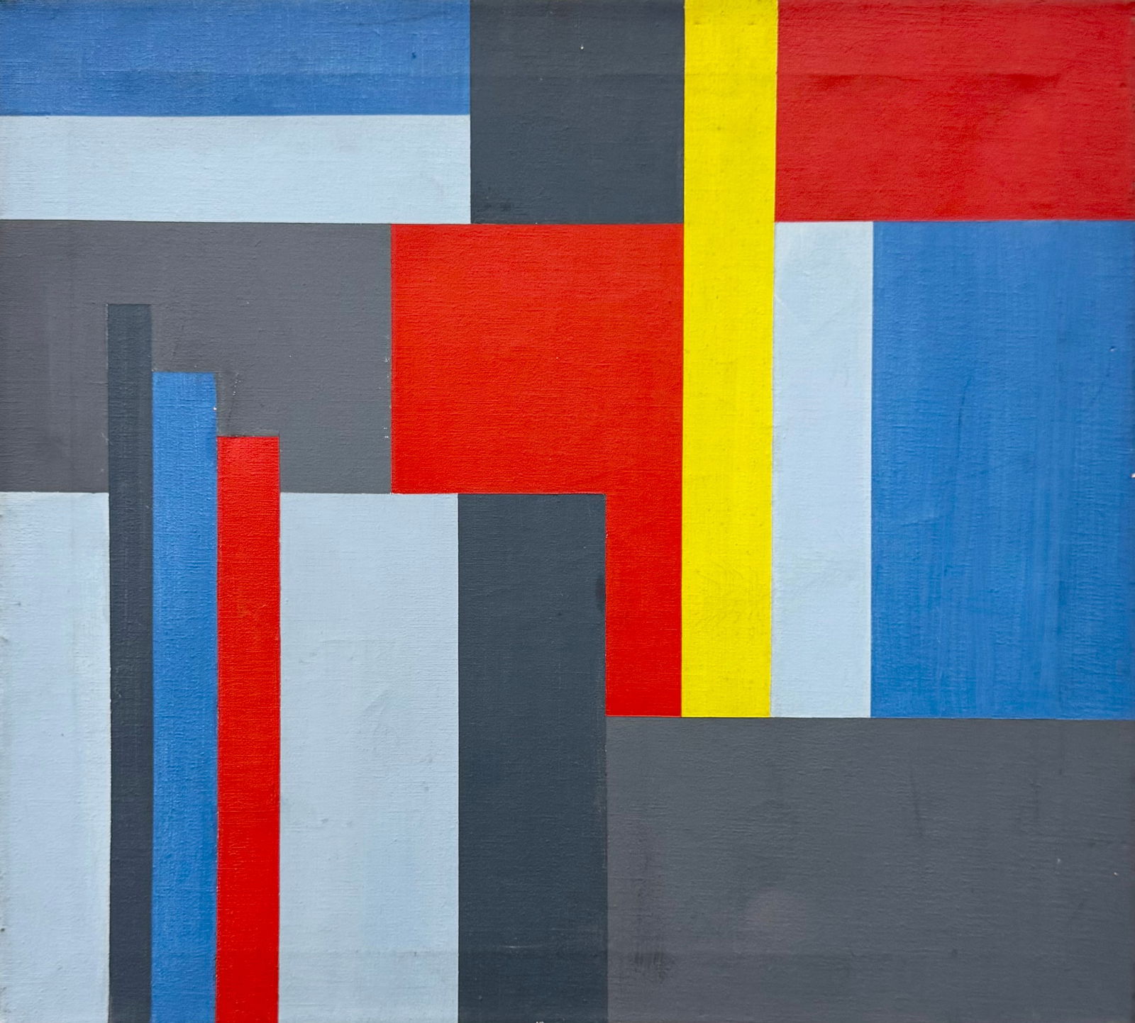 Circa 1970's Mid-Century Modern Hard Edge Geometric Abstract Oil Painting: Oil painting on canvas 22 x 20 in. Domestic Flat Shipping Price: $55