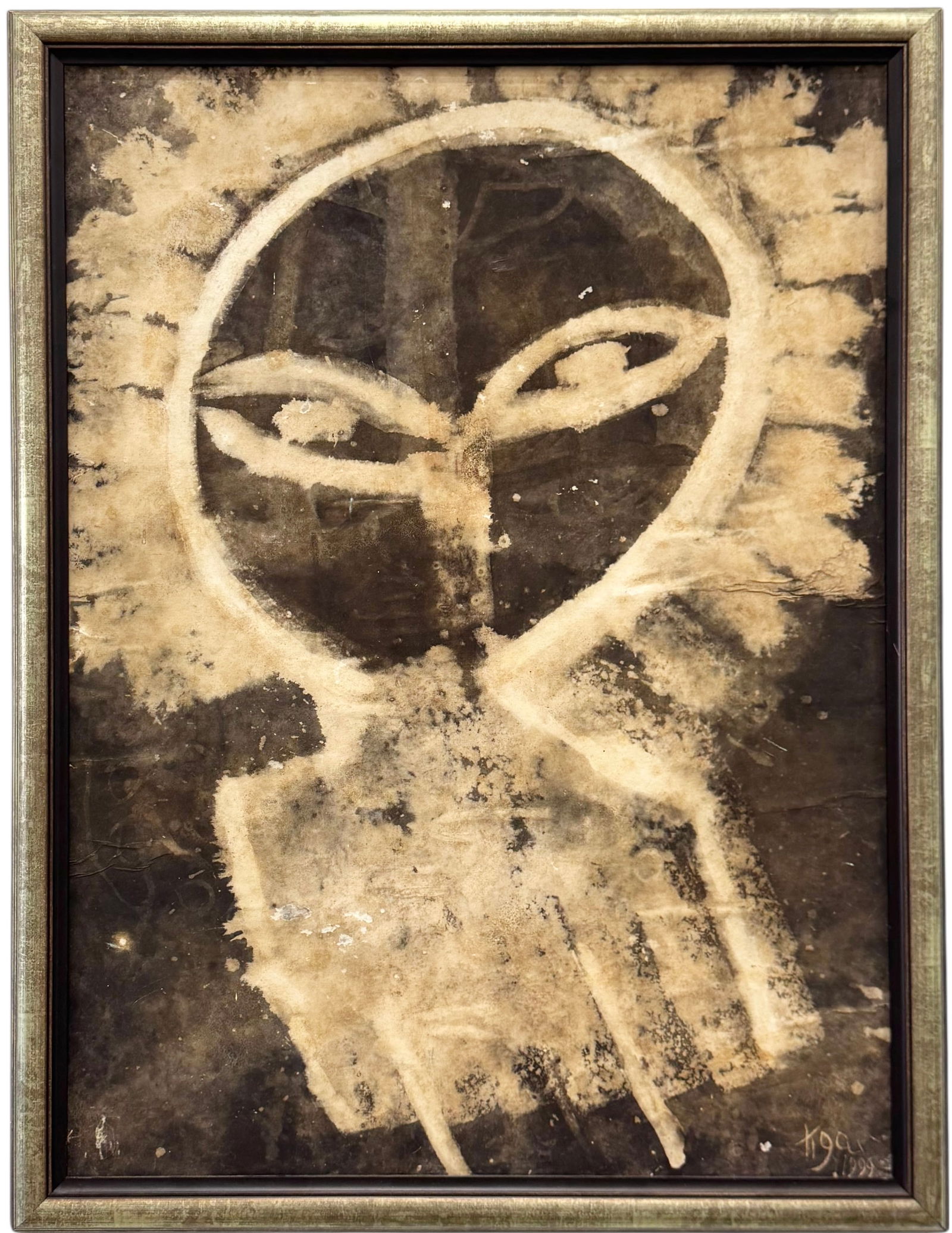 TIGA, Jean-Claude Garoute (1935-2006, Haitian) Abstract: Mixed media 23 x 18 in, 24 1/2 x 18 1/2 in (framed). Domestic Flat Shipping Price: $80