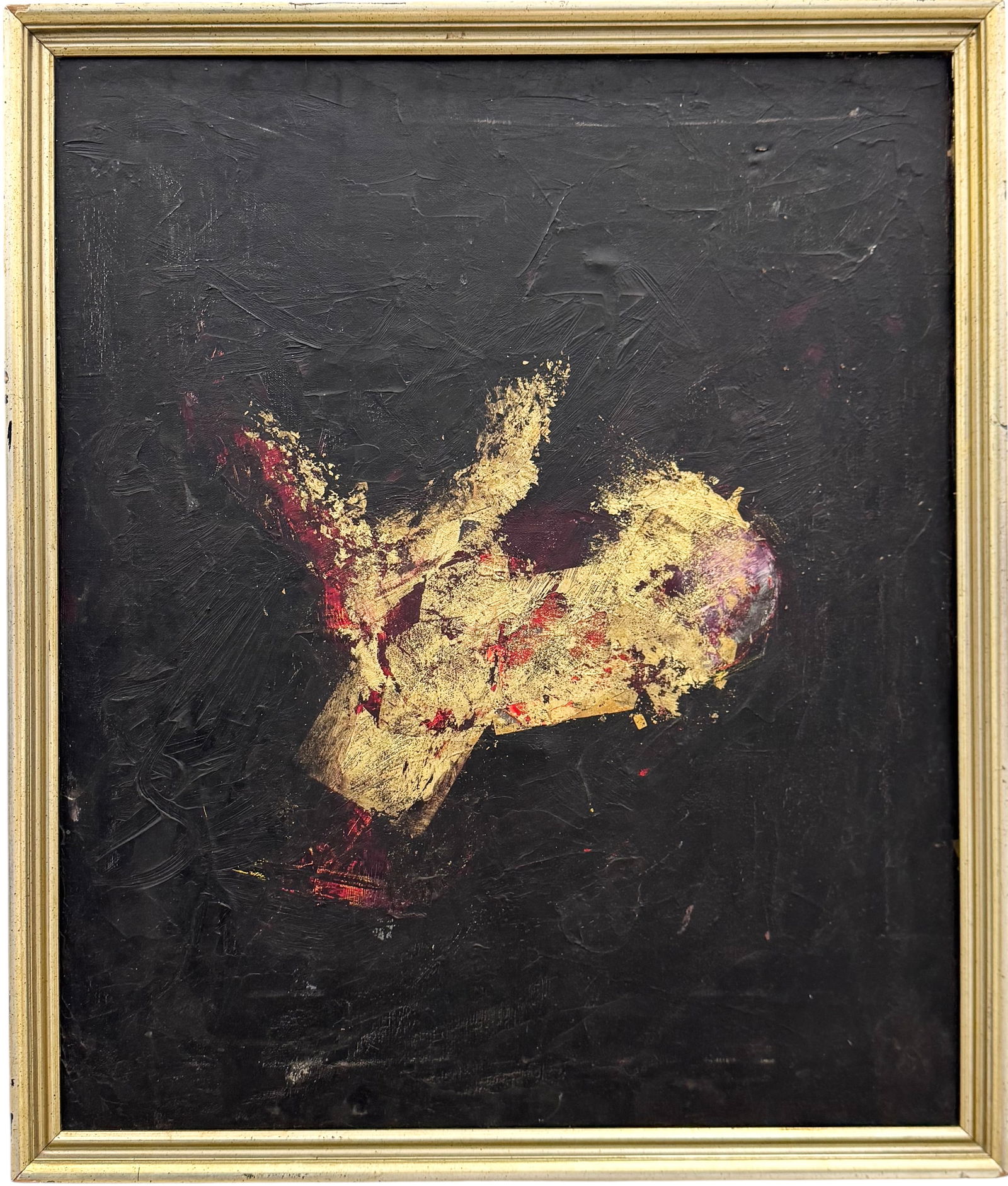 Mid Century American Modern Deer Head Abstract Oil On Canvas Circa 1950's: Oil painting on canvas 24 x 20 in, 25 1/2 x 21 1/2 in (framed). Domestic Flat Shipping Price: $70