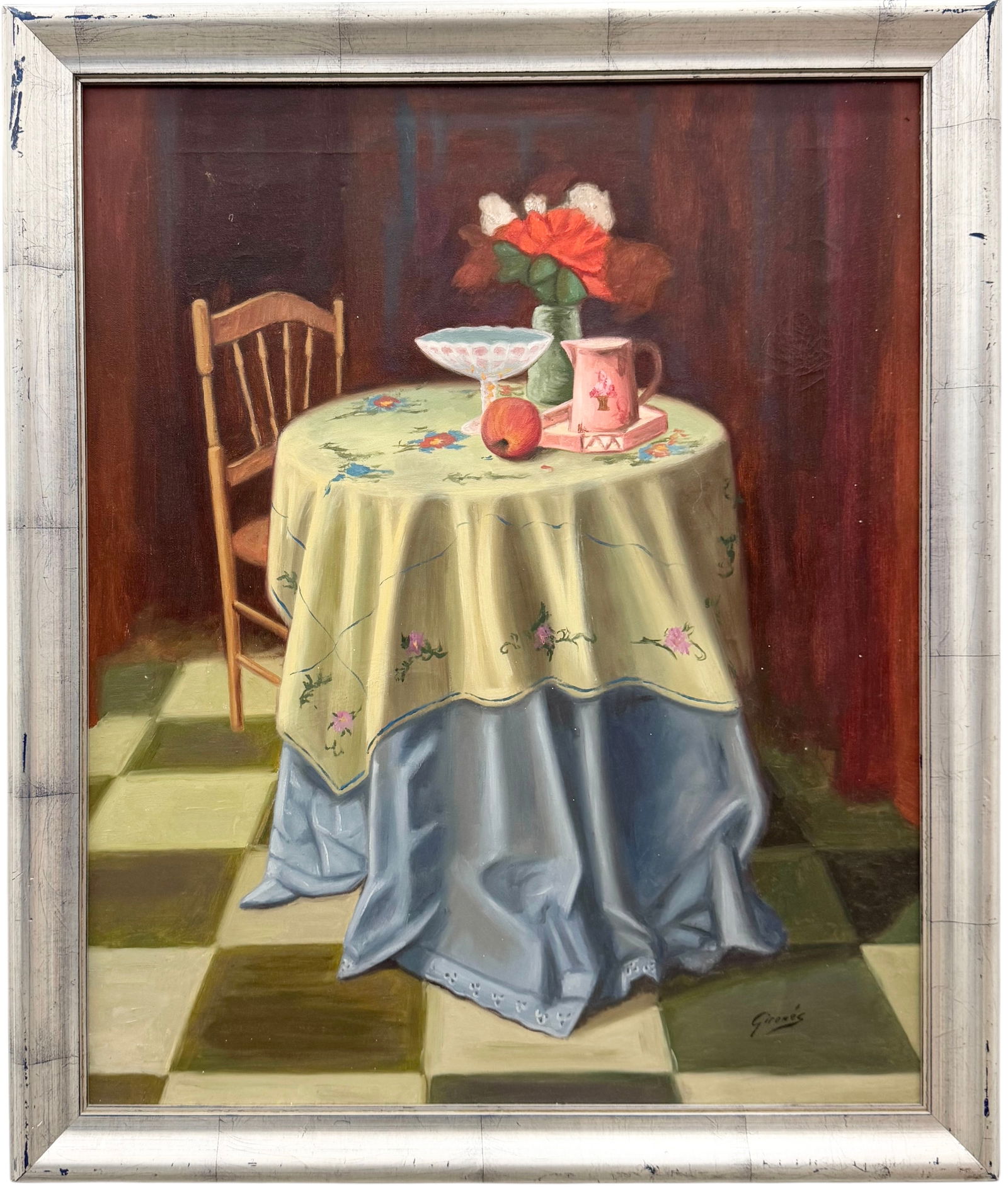 SANTIAGO GIRONES (b. 1945, Spanish) Still Life: Oil painting on canvas 24 x 20 in, 27 x 23 in (framed). Domestic Flat Shipping Price: $80