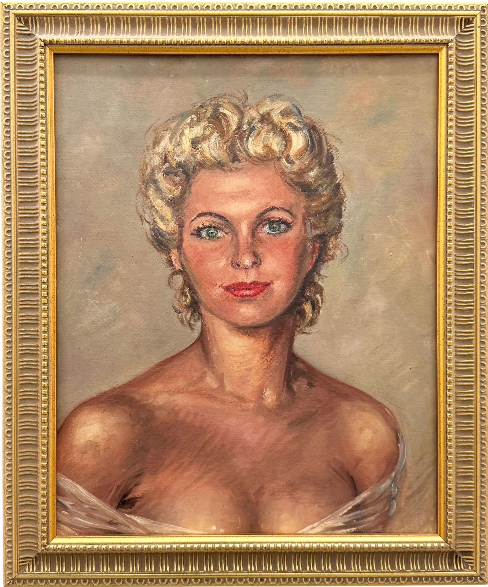 20th Century American Portrait Of A Young Woman Oil On Board: Oil painting on board 20 x 16 in, 24 x 20 in (framed). Domestic Flat Shipping Price: $55