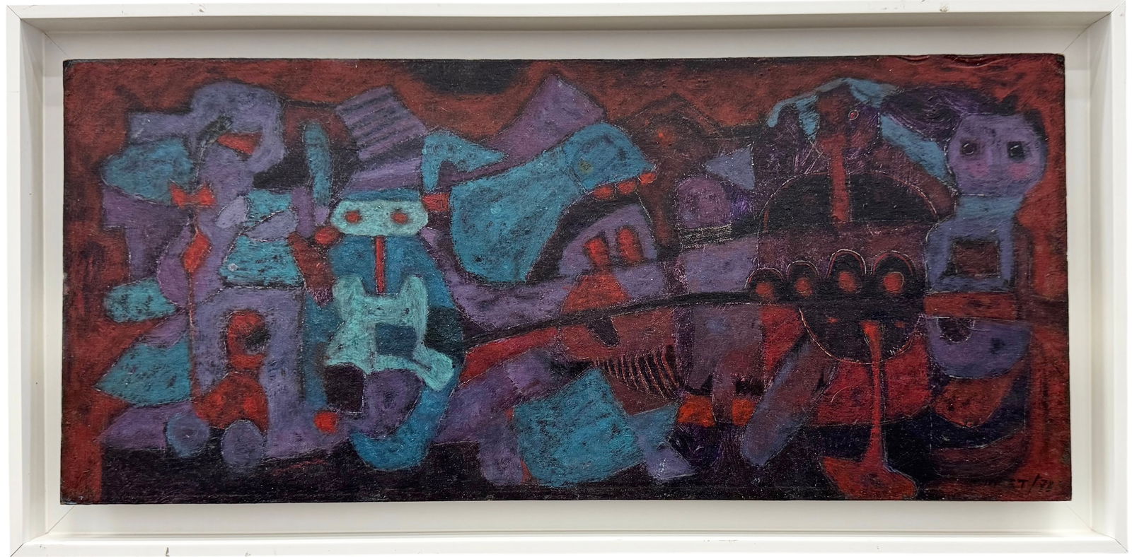 JORGE THORET (20th c, Colombian) Abstract: Oil painting on panel 19 1/4 x 8 1/2 in, 21 1/4 x 10 1/2 in. Domestic Flat Shipping Price: $55