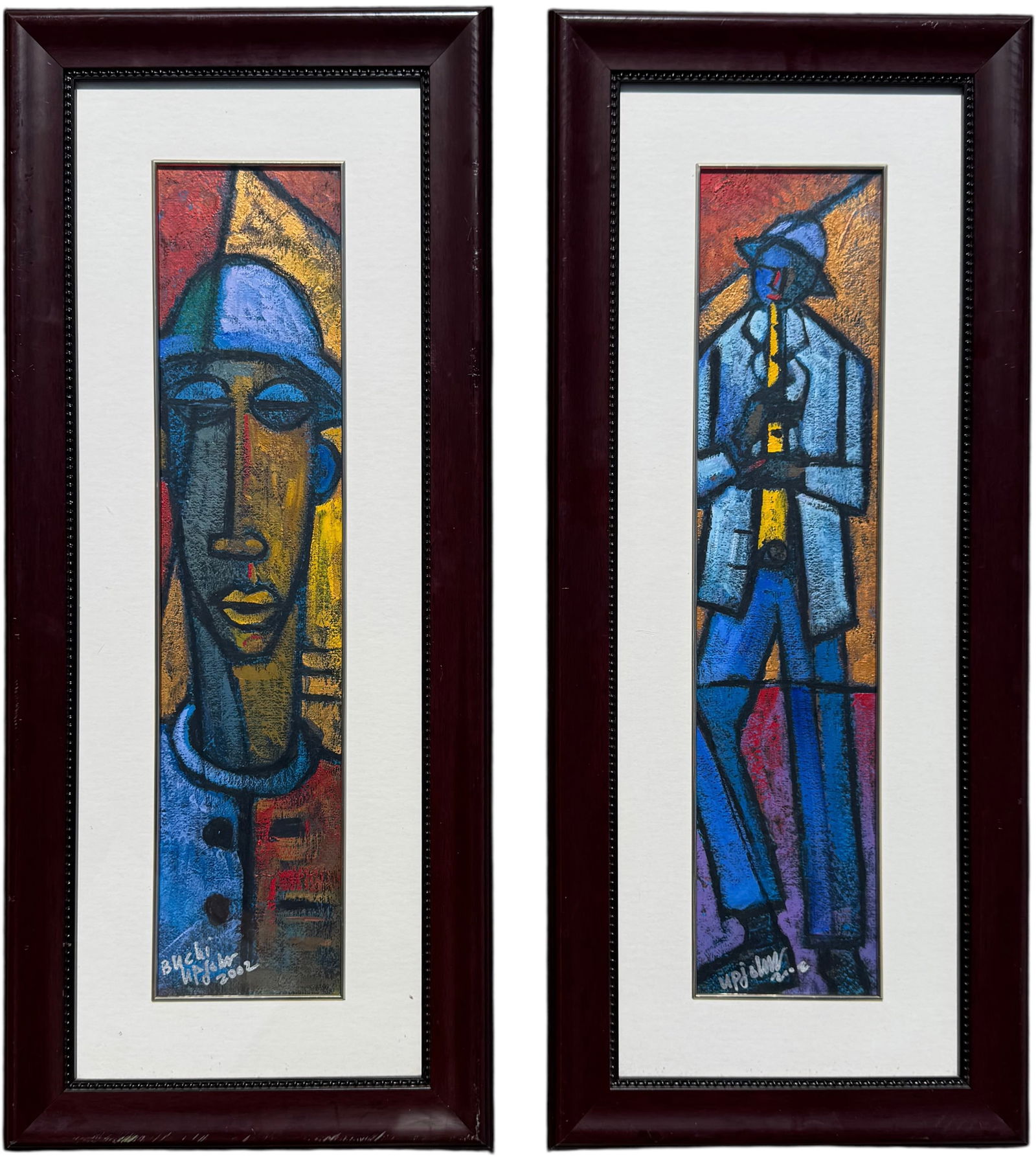BUCHI UPJOHN (b. 1989, Nigeria) Pair Of Expressionist Paintings: Acrylic 25 1/2 x 5 1/2 in, 35 1/2 x 15 1/2 in (framed). Domestic Flat Shipping Price: $90