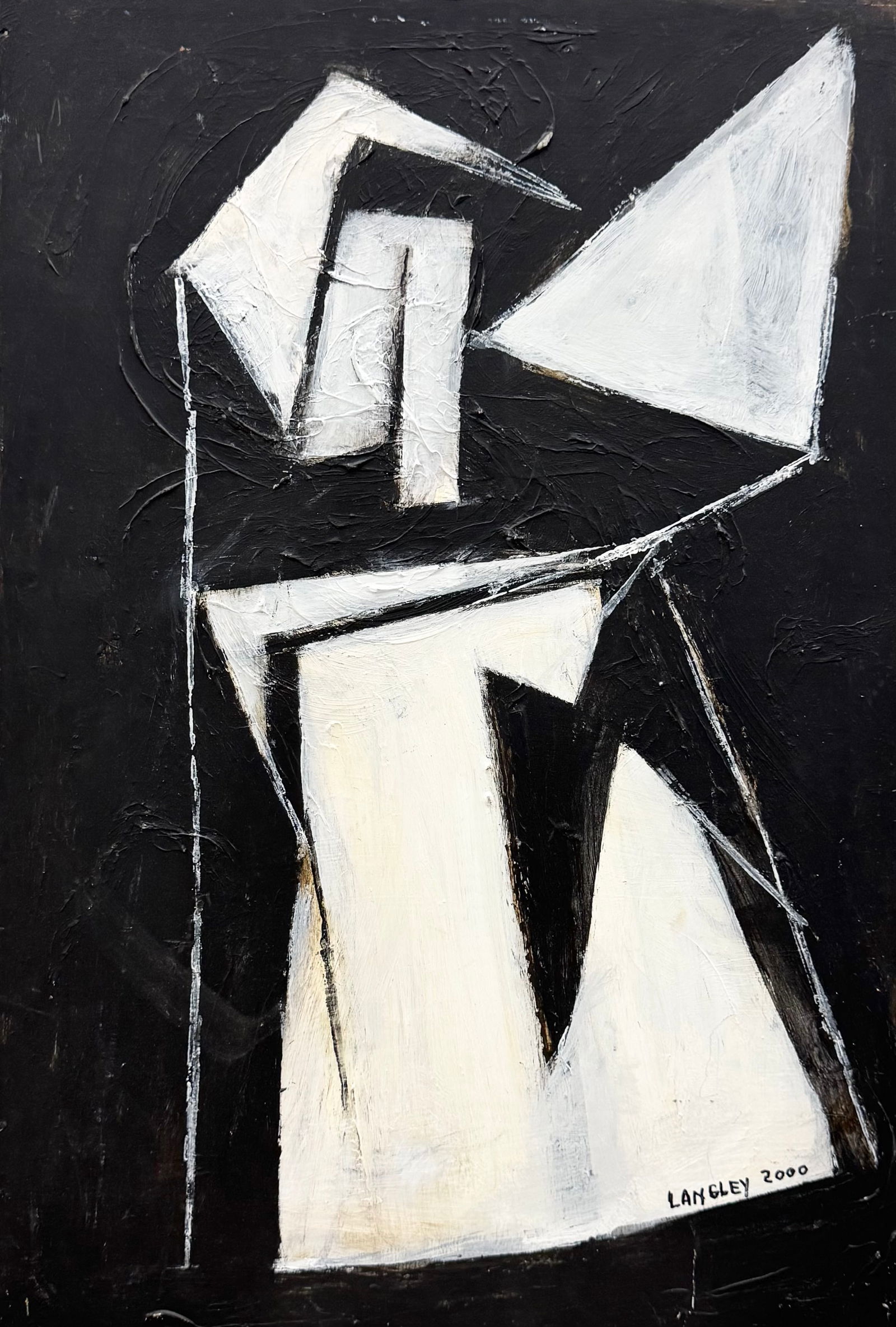 KATHERINE LANGLEY (1943-2024, American) Abstract Expressionist, Niagara Falls Artist: Acrylic painting on wood 28 x 19 in. Domestic Flat Shipping Price: $80