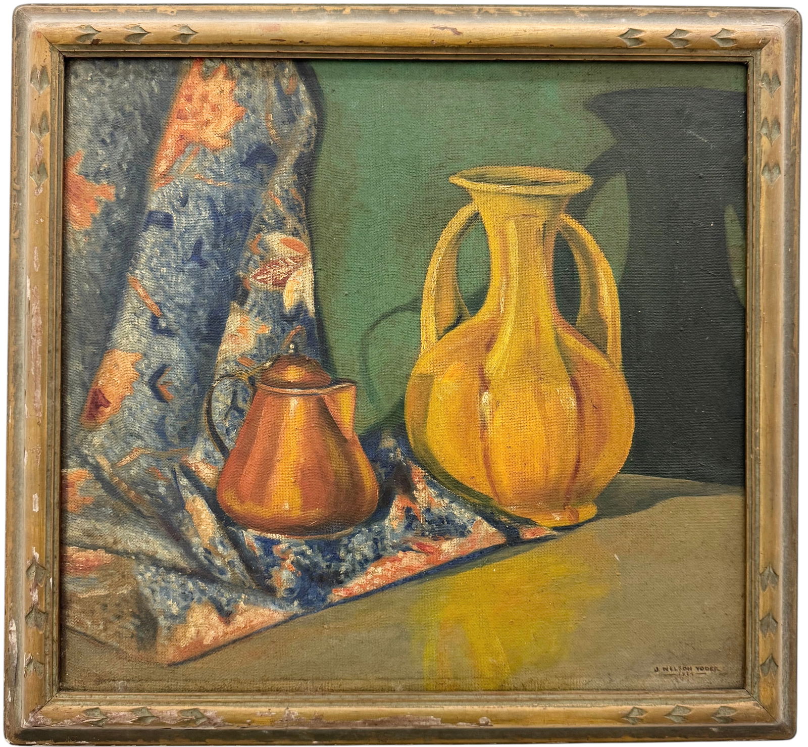 Nicely Framed 1920's American Still Life Signed Oil On Board: Oil painting on board 20 x 18 in, 22 1/2 x 21 in (framed). Domestic Flat Shipping Price: $60