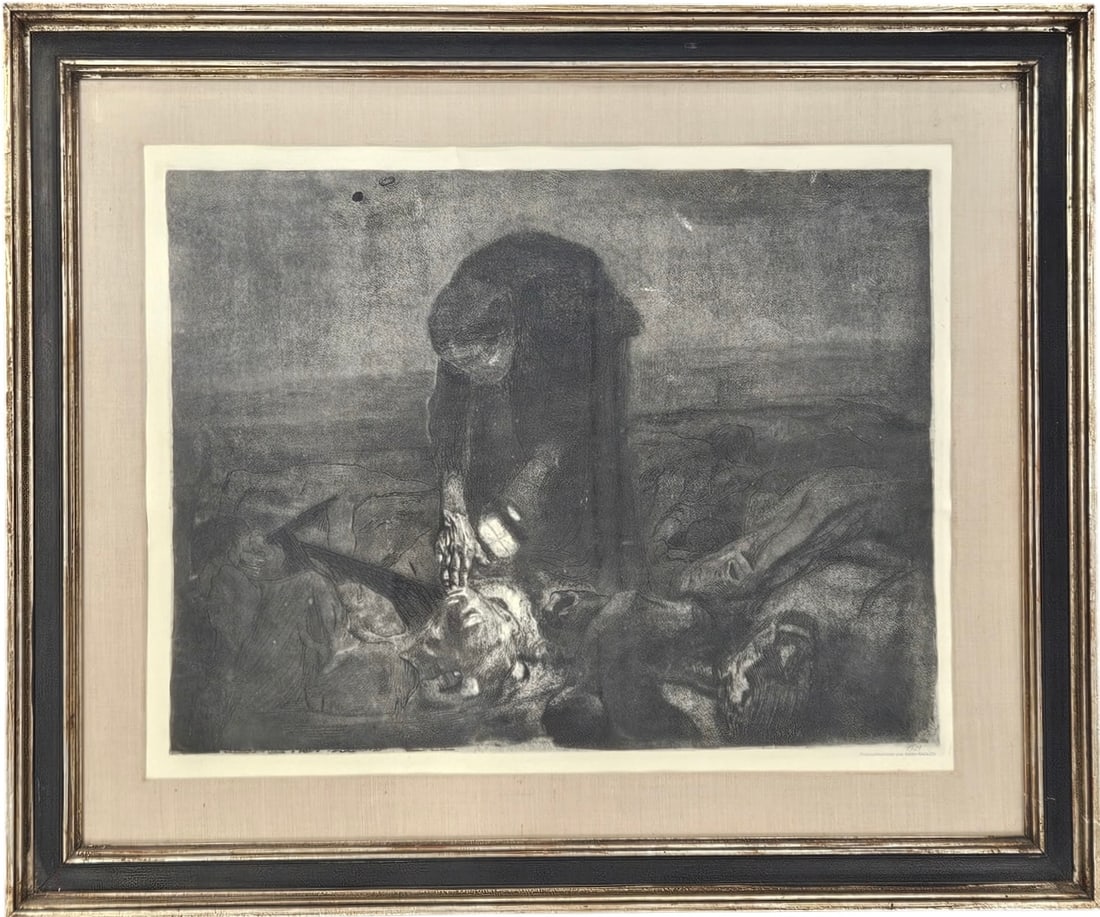 KATHE KOLLOWITZ Schlachtfeld (from the Peasants' War series) Etching: Size 16 1/2 x 21 in (sight), 23 3/4 x 28 1/2 in. Domestic Flat Shipping Price: $90