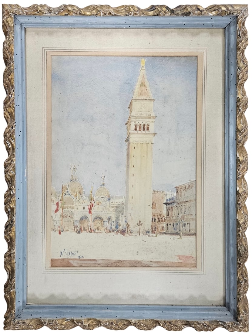 WILLIAM WALCOT (1874-1943, UK) Piazza San Marco, Venice: Watercolor on paper 11 x 16 in, 17 1/2 x 23 1/2 in. Domestic Flat Shipping Price: $90