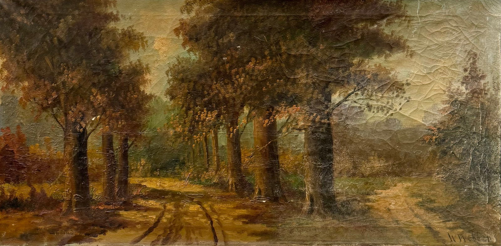 WESLEY ELBRIDGE WEBBER (1841-1914, American) Impressionist Landscape: Oil painting on canvas 31 1/2 x 15 1/2 in. Domestic Flat Shipping Price: $70
