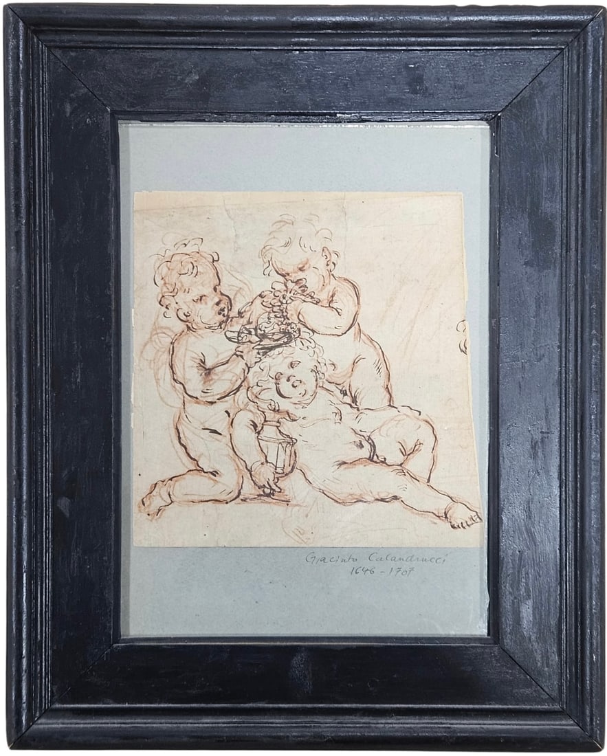 Attr GIACINTO CALANDRUCCI (1646-1707, Italian) Ink Drawing: Ink on paper 6 1/2 x 6 1/2 in, 11 x 13 1/2 in (framed). Domestic Flat Shipping Price: $55