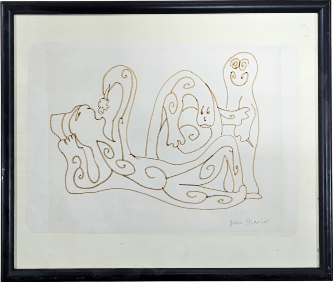 JEAN CHARLOT (1898-1979, France, Mexico, Hawaii) Drawing: Marker on paper 8 1/2 x 11 in, 11 3/8 x 12 3/4 in. Domestic Flat Shipping Price: $55