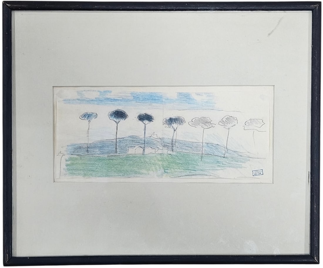 JOSEPH STELLA (1877-1946, Italian) Landscape With Trees: Size 4 x 9 1/2 in, 11 1/4 x 13 1/2 in. Domestic Flat Shipping Price: $55