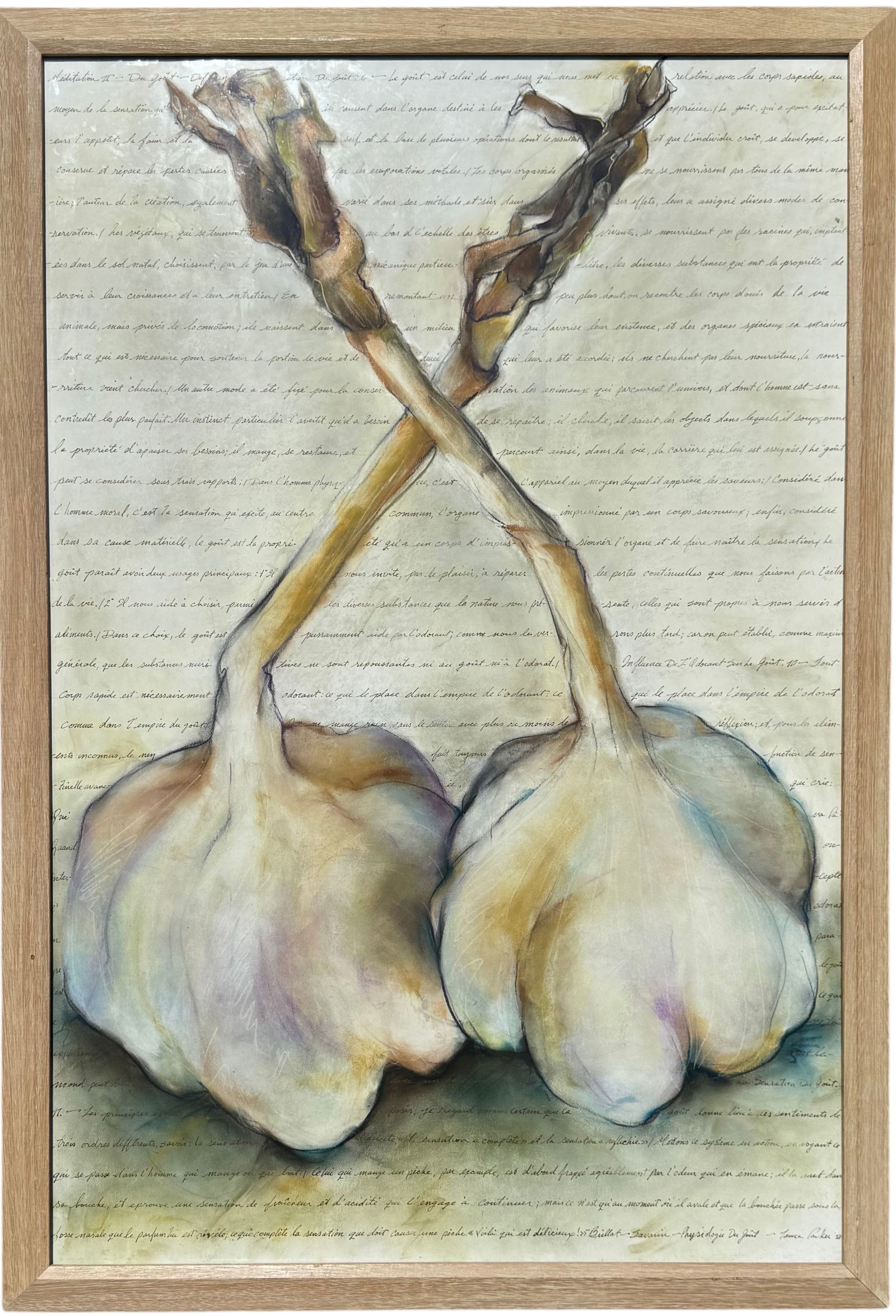 Monumental Contemporary Mixed Media Painting Of Onions: Mixed media 50 1/2 x 34 1/2 in (framed). Domestic Flat Shipping Price: $320