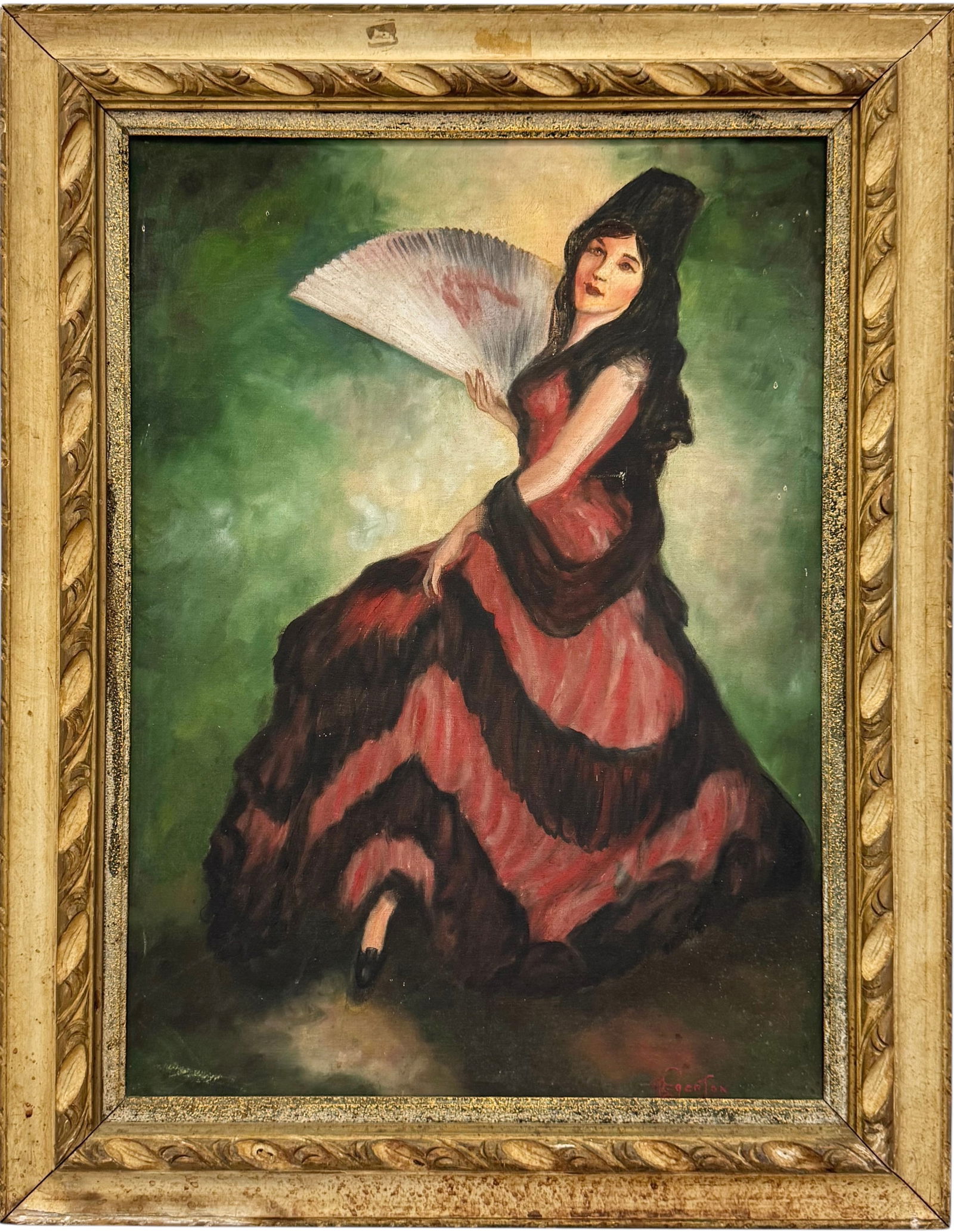 Spanish School Mid-Century Portrait Of A Dancer Signed Oil On Canvas: Oil painting on canvas 26 x 19 in, 31 x 24 in (framed). Domestic Flat Shipping Price: $80
