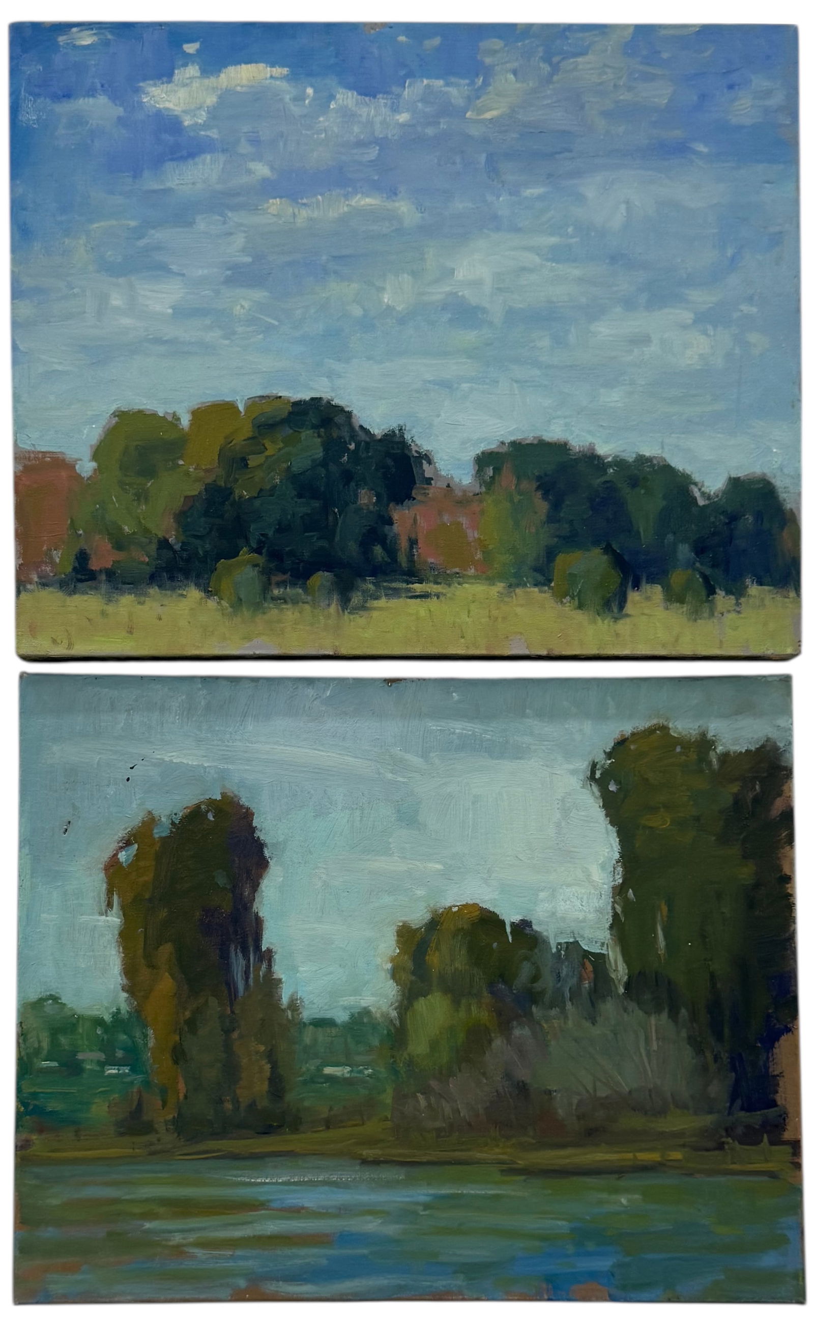 Pair Of American Impressionist Florida Landscape Paintings: Acrylic on canvas 16 x 20 in. Domestic Flat Shipping Price: $60