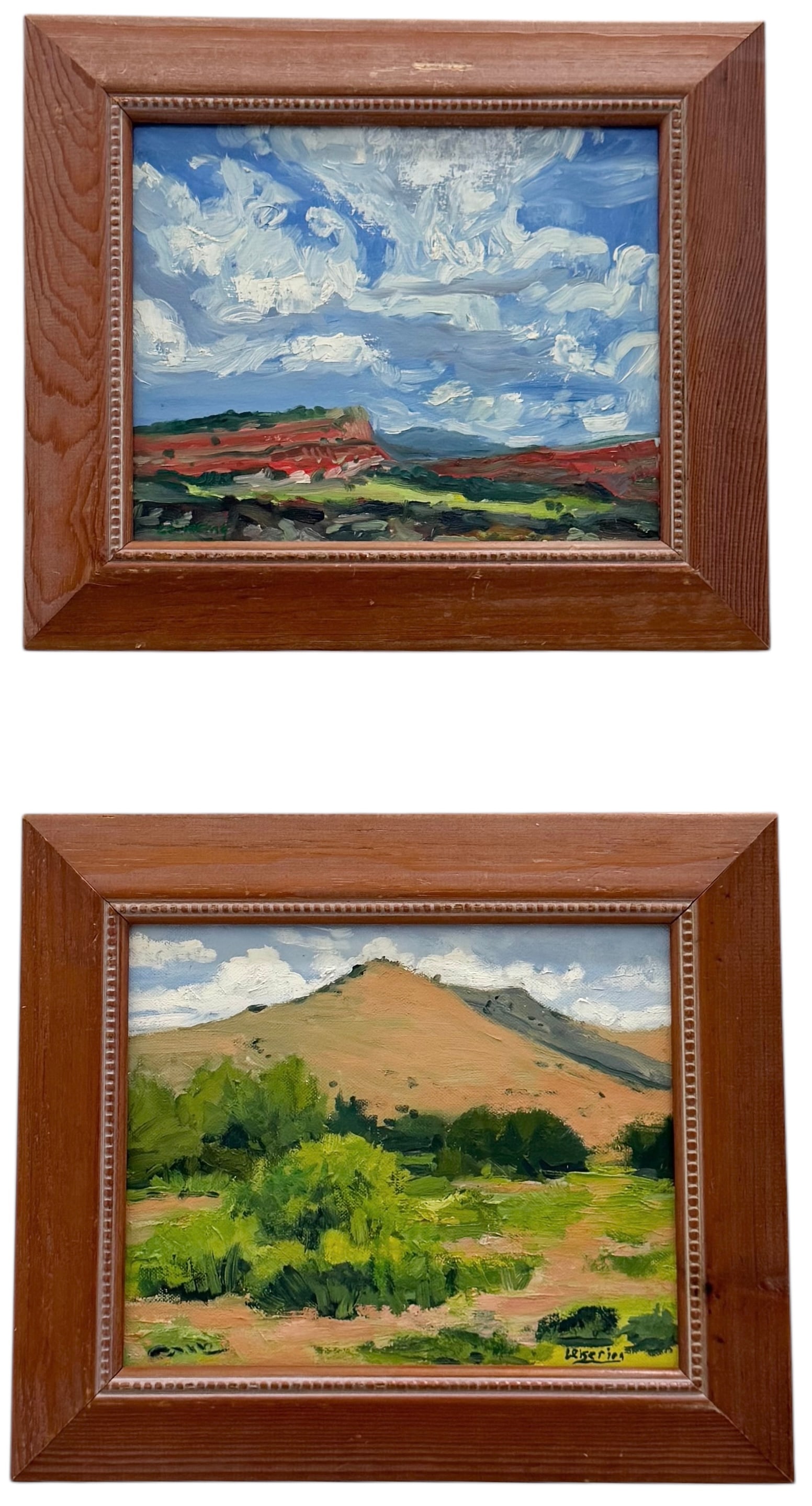Pair Of American Impressionist Landscape Paintings Signed Leisering: Oil painting on board 10 x 8 in, 13 1/2 x 10 1/2 in (framed). Domestic Flat Shipping Price:$45