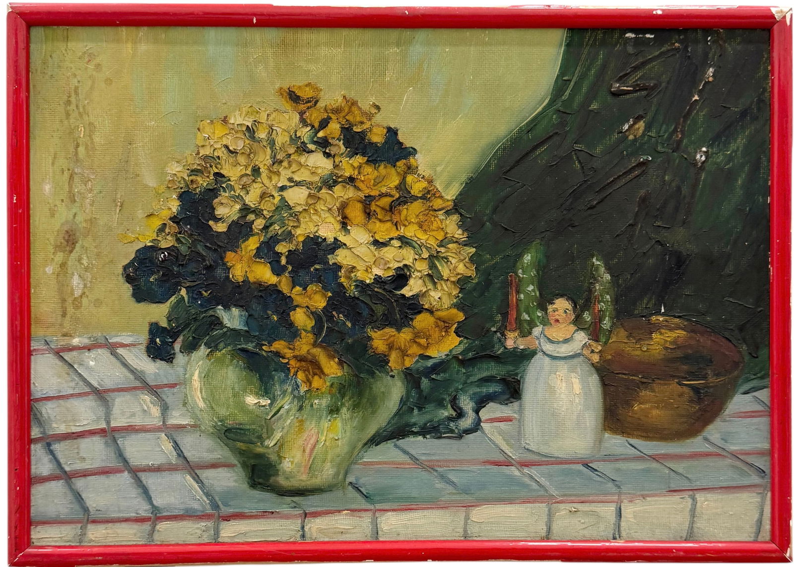 Early 20th Century Still Life With Flowers Unsigned Oil On Board: Oil on board 18 x 13 in. Domestic Flat Shipping Price: $55