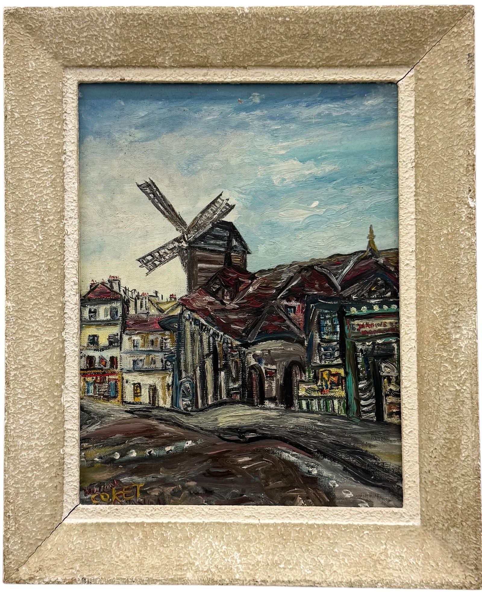 Nicely Framed Mid-Century Dutch School Street Signed Signed On Canvas: Oil painting on canvas 13 1/2 x 10 1/2 in, 17 1/2 x 14 1/2 in (framed). Domestic Flat Shipping Price: $45