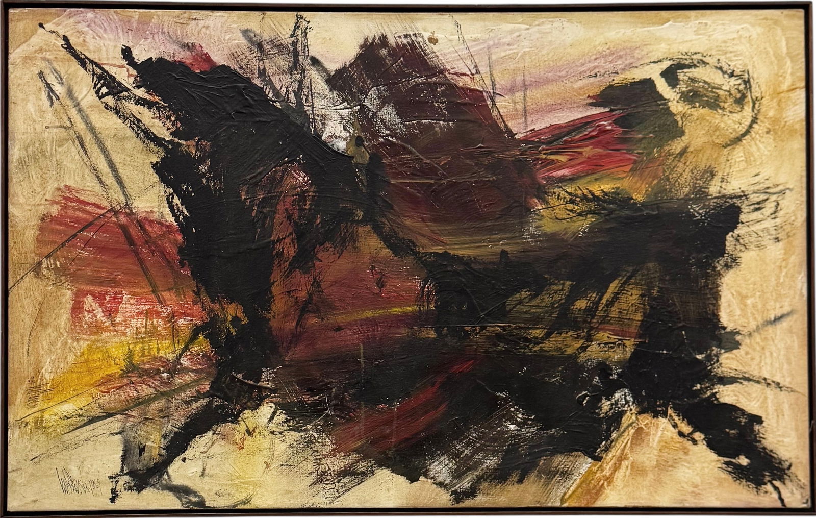 Mid-Century 1960's Large American Abstract Expressionist Signed Oil On Canvas (1 of 3)