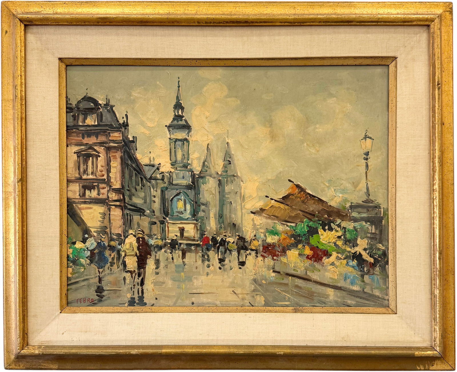 Mid-Century Paris School Street Scene Oil On Canvas Signed Ferro (1 of 3)
