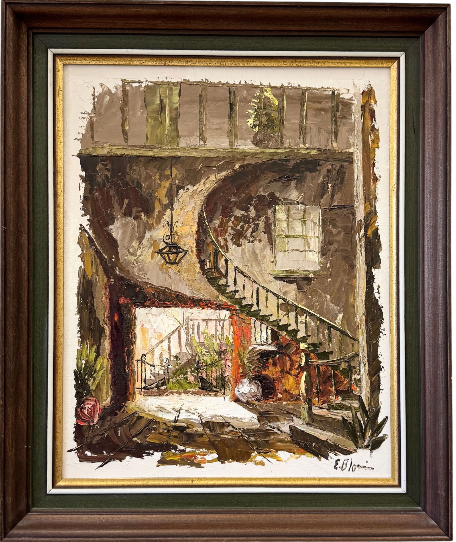 EDMUND "ED" BLOUIN JR (b. 1941, American) New Orleans Street Scene: Oil painting on board 16 x 20 in, 20 x 24 in (framed). Domestic Flat Shipping Price: $55