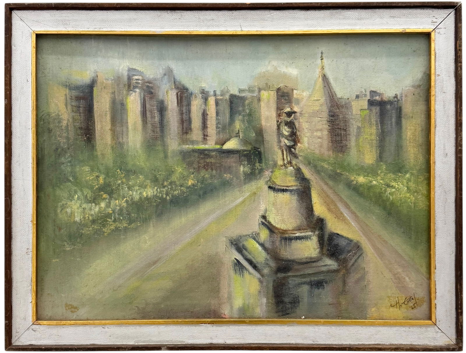 European School Impressionist Cityscape Oil On Canvas Signed Engel: Oil on canvas 20 1/2 x 15 in, 23 x 17 1/2 in (framed). Domestic Flat Shipping Price: $55