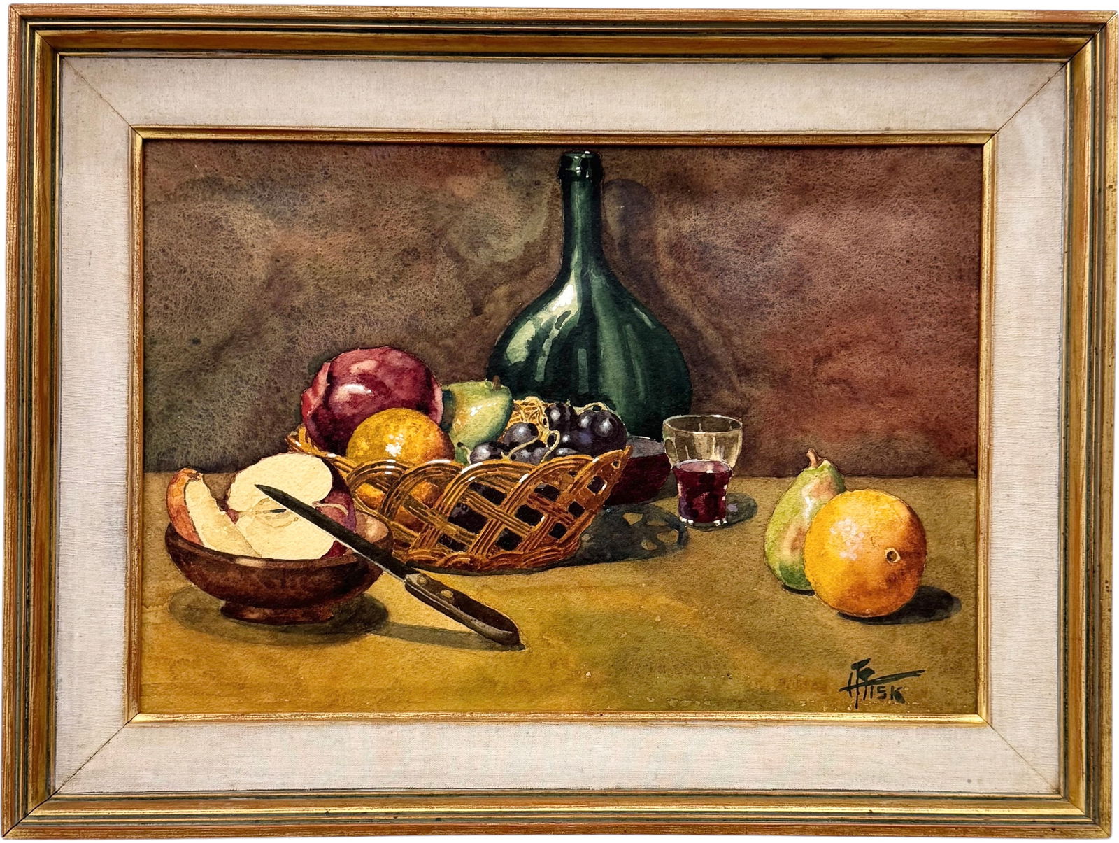 HARRY T FISK (1887-1974, American) Nicely Framed Still Life: Watercolor 18 x 12 in, 23 x 17 in (framed). Signed lower right. Domestic Flat Shipping Price: $55. Fisk was an important American illustrator.