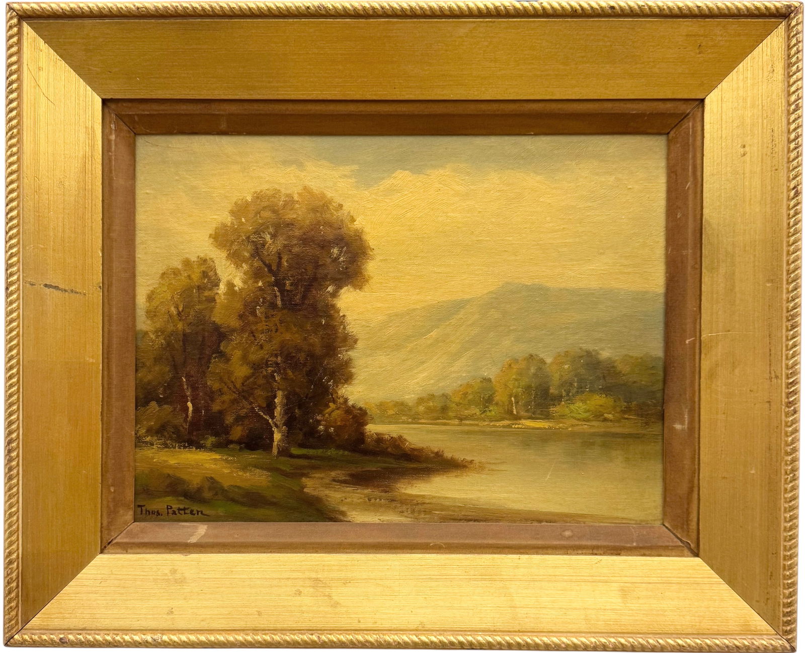 THOMAS P PATTEN (20th c, English) "Quiet Waters", UK Landscape: Oil on board 16 x 12 in, 21 1/2 x 17 1/2 in (framed). Domestic Flat Shipping Price: $55