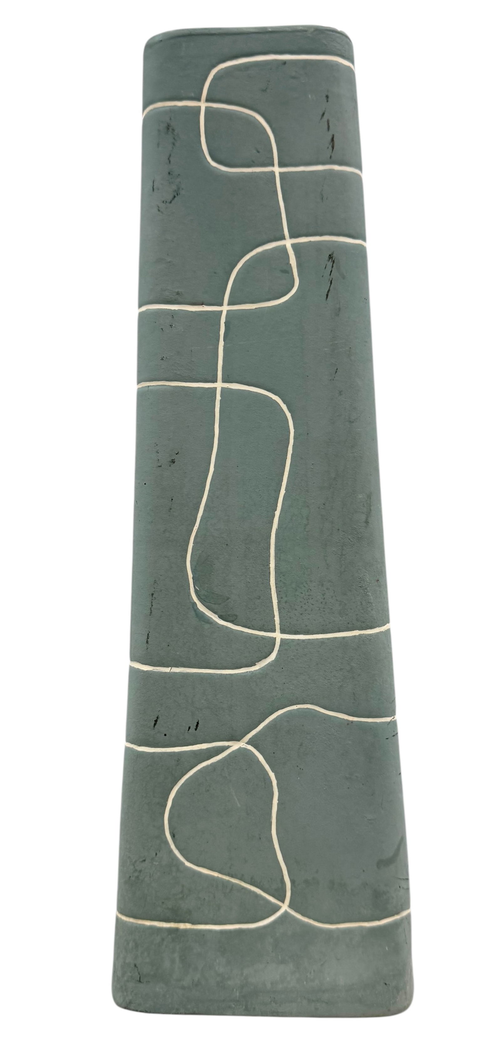 Modernist Linear Abstract Design Ceramic Vase: 15 x 4 1/2 x 3 in. Domestic Flat Shipping Price: $55