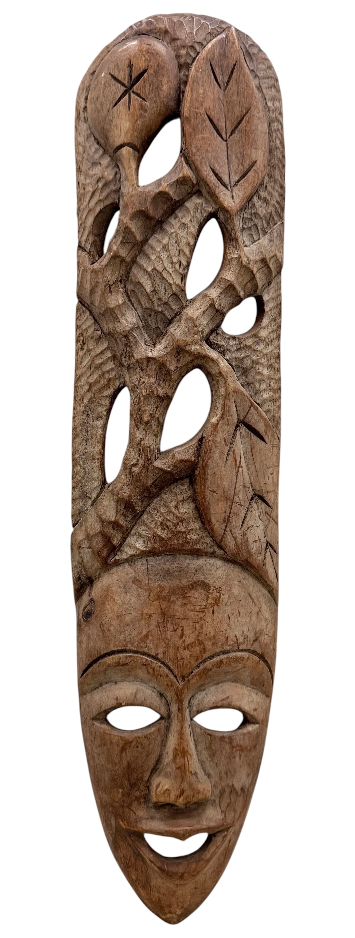 Vintage Hand Carved African Wooden Mask: 30 x 7 in. Domestic Flat Shipping Price: $55