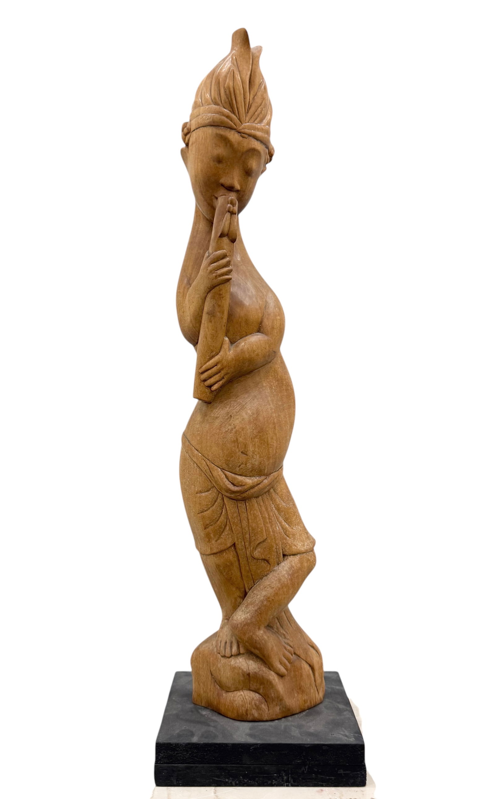 Large Hand Carved Balinese Figural Sculpture 28:: 28 x 7 1/2 x 7 1/2 in. Domestic Flat Shipping Price: $60