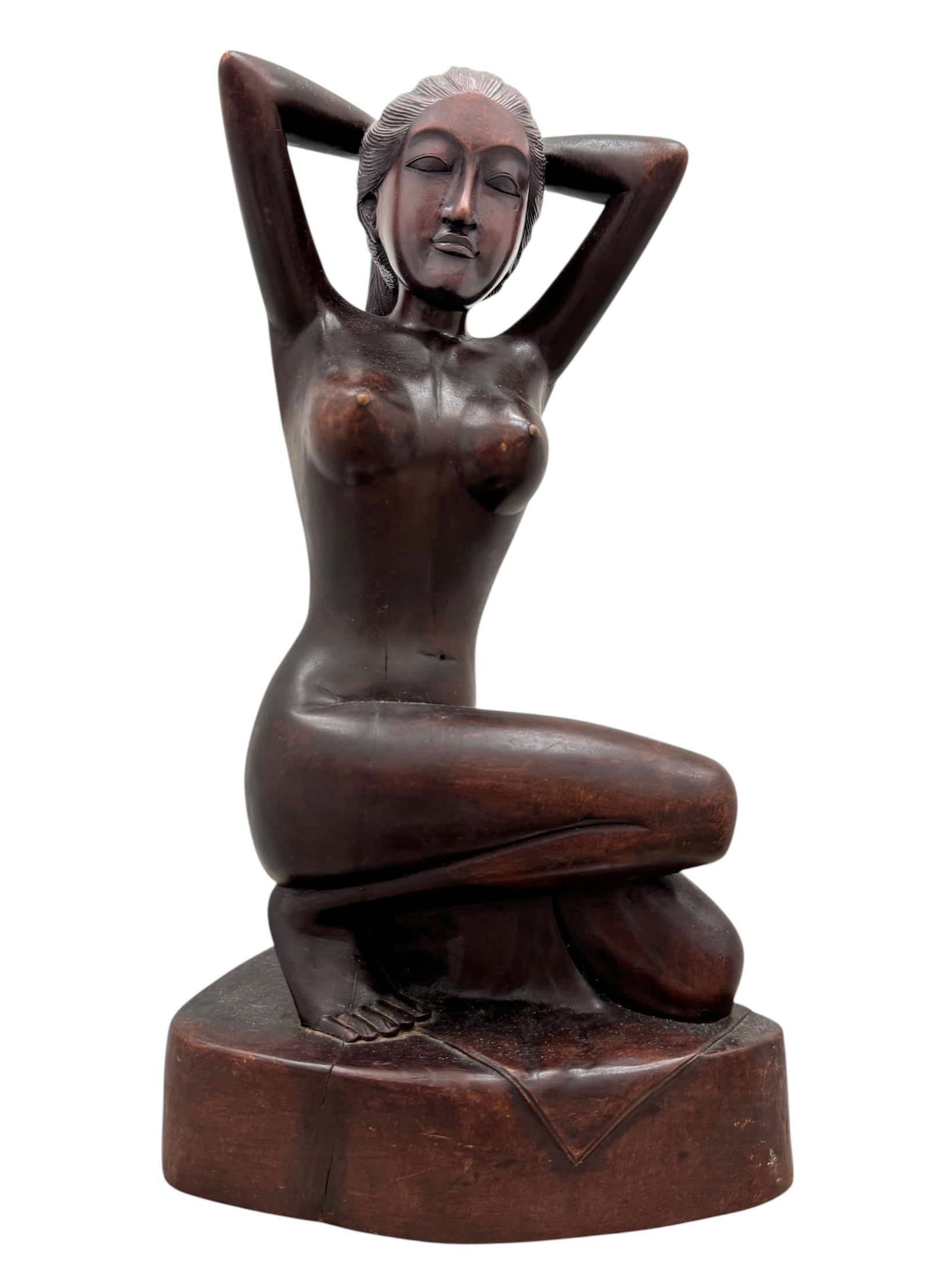 Carved Solid Wood Balinese Siwa Nude Figural Sculpture 12.5": 12 1/2 x 6 x 4 in. Domestic Flat Shipping Price: $55