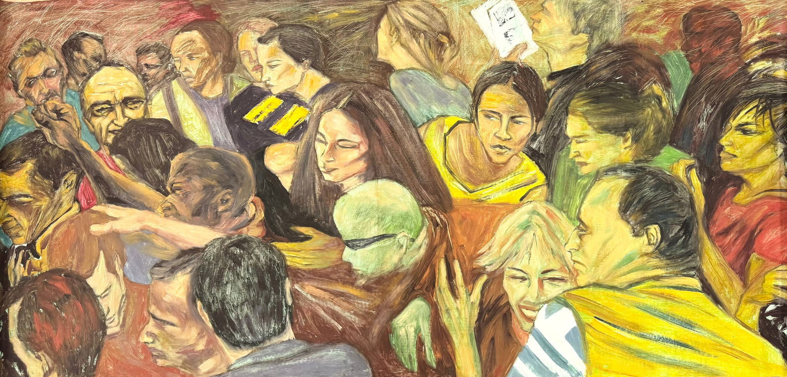 HAROLD LOPEZ MUNOZ (b. 1977, Cuban) Crowd Of People: Oil painting on paper 72 x 39 in. Shipped rolled: $55