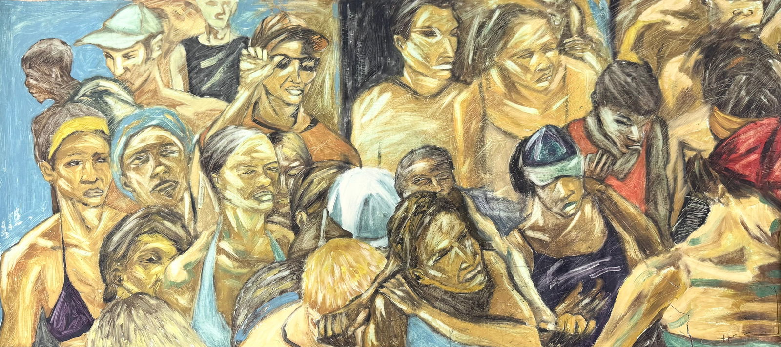 HAROLD LOPEZ MUNOZ (b. 1977, Cuban) Crowd Of People: Oil painting on paper 74 x 37 in. Shipped rolled: $55