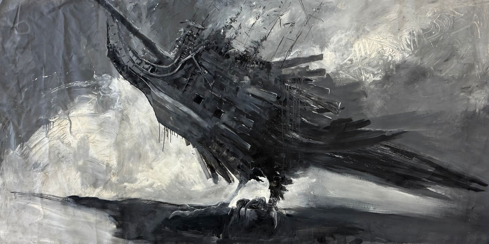 JUAN LUIS ILISASIGUI (b. 1964 Cuba) Monumental Black & White Abstract 103" (1 of 1)